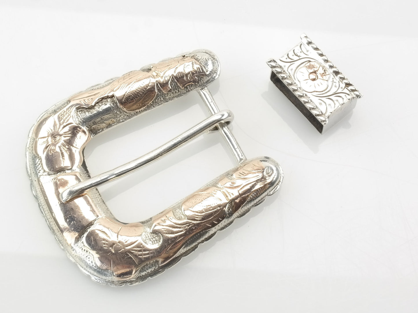 Ranger Belt Buckle Sterling Silver Rose Gold Overlay Mexico