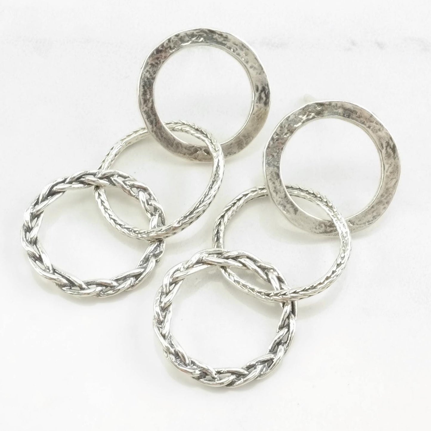 Vintage Israel Interlocking Hoops Sterling Silver Stud Dangle Earrings