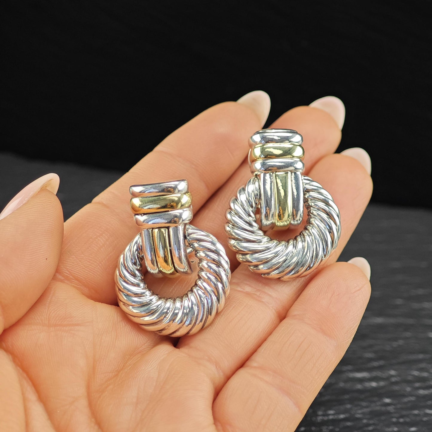 David Yurman Doorknockers, 14k Gold Accent & Post Omega Back/Dangle Earrings Sterling Silver