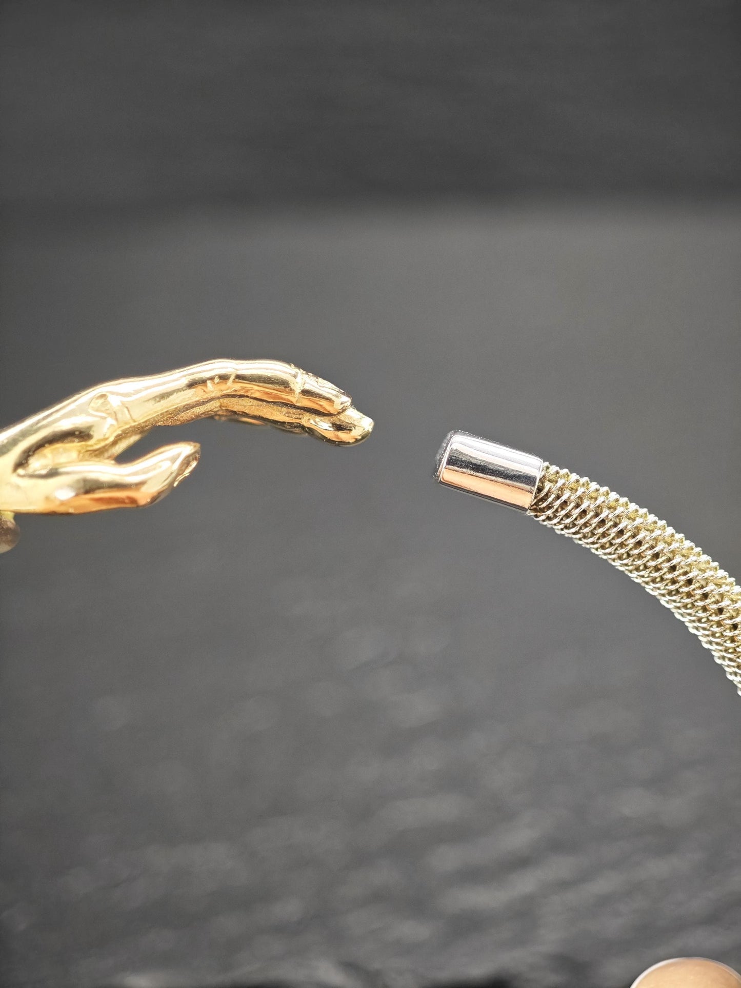 Vintage Mignon Faget, 14k Gold Hand Bangle on Stainless Steel