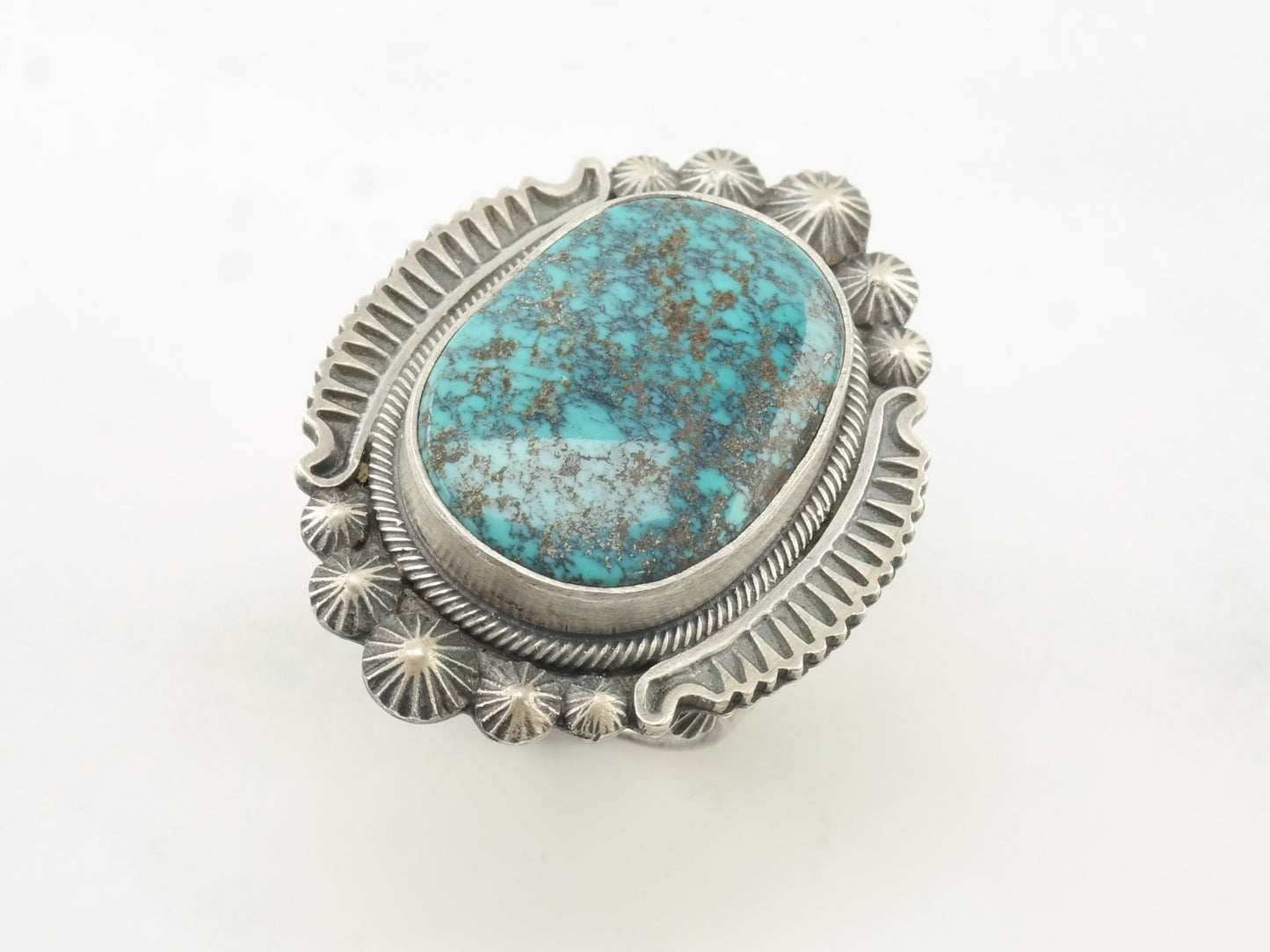 Vintage Navajo Silver Ring Turquoise Spiderweb Sterling Blue Size 8 3/4