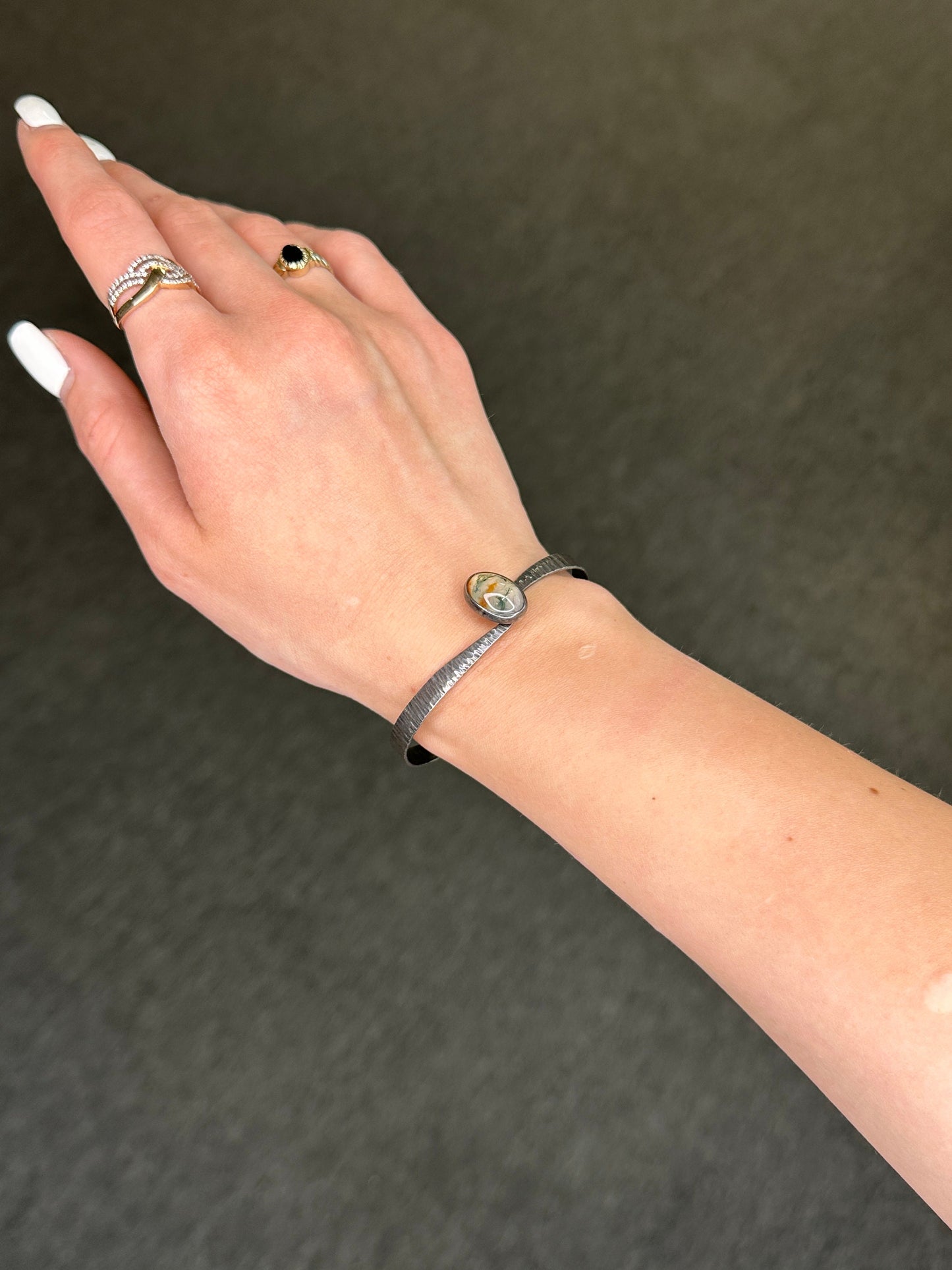 Sterling Silver Cuff Bracelet Moss Agate