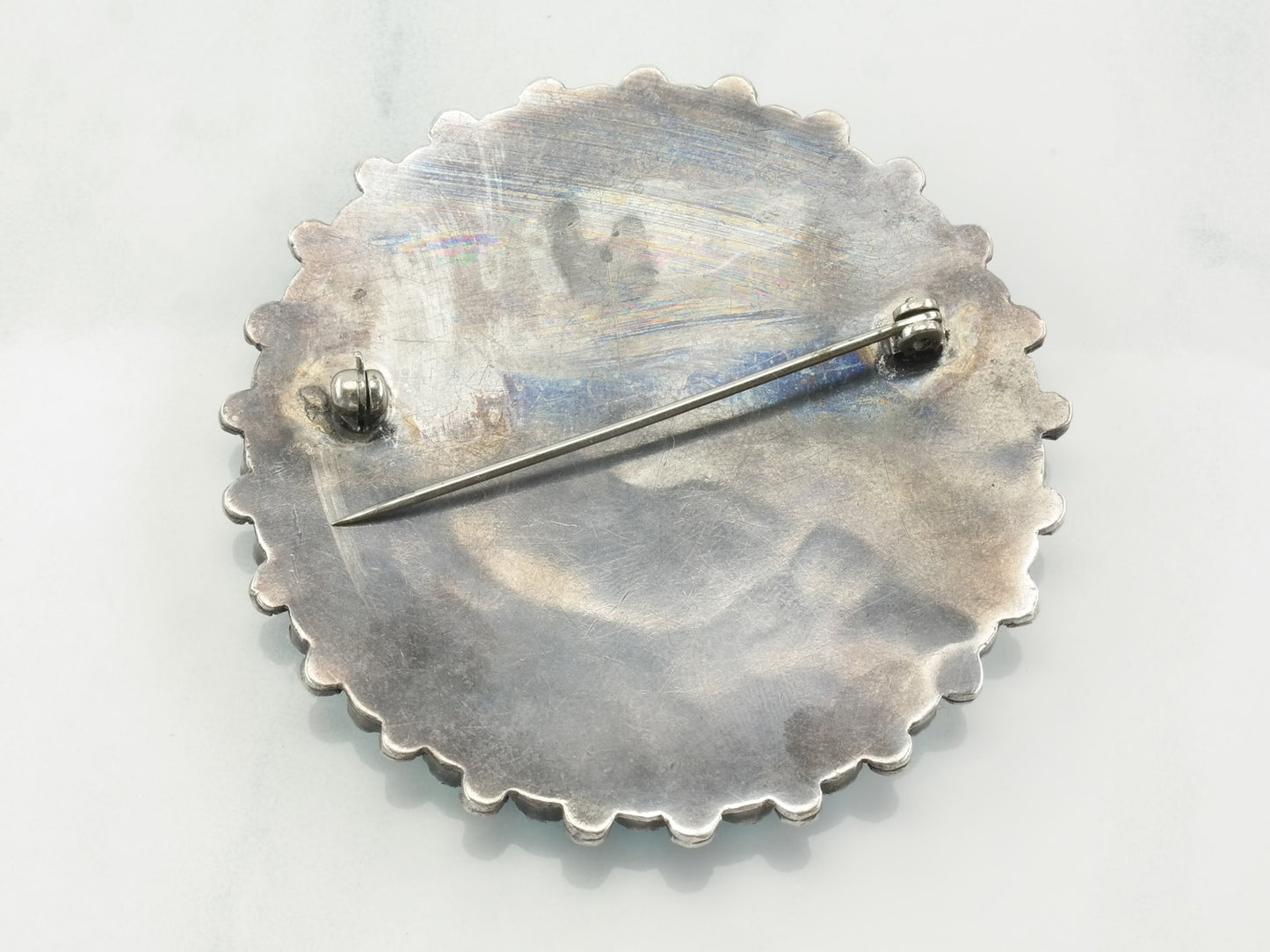 Native American Sterling Silver Brooch Cluster Flower Turquoise