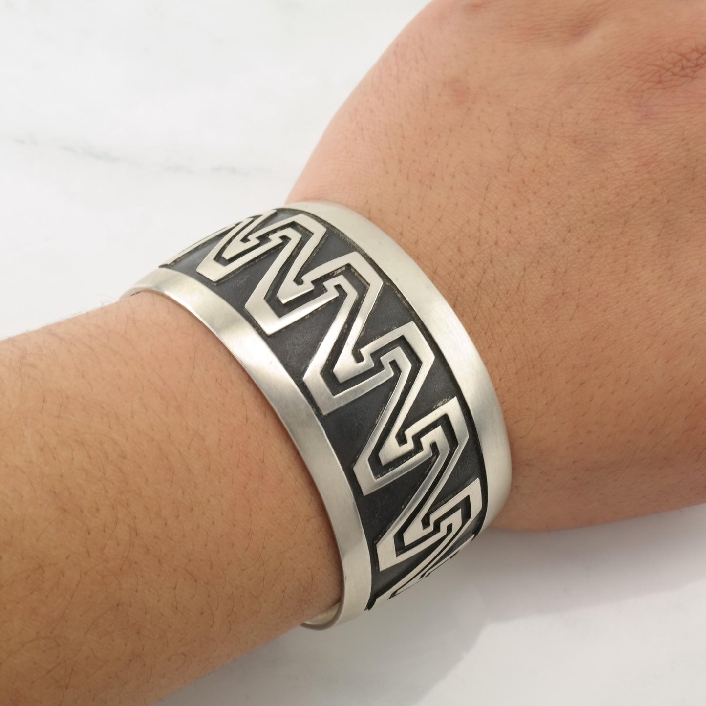 Native American Overlay Cuff Bracelet Sterling Silver Oxidized