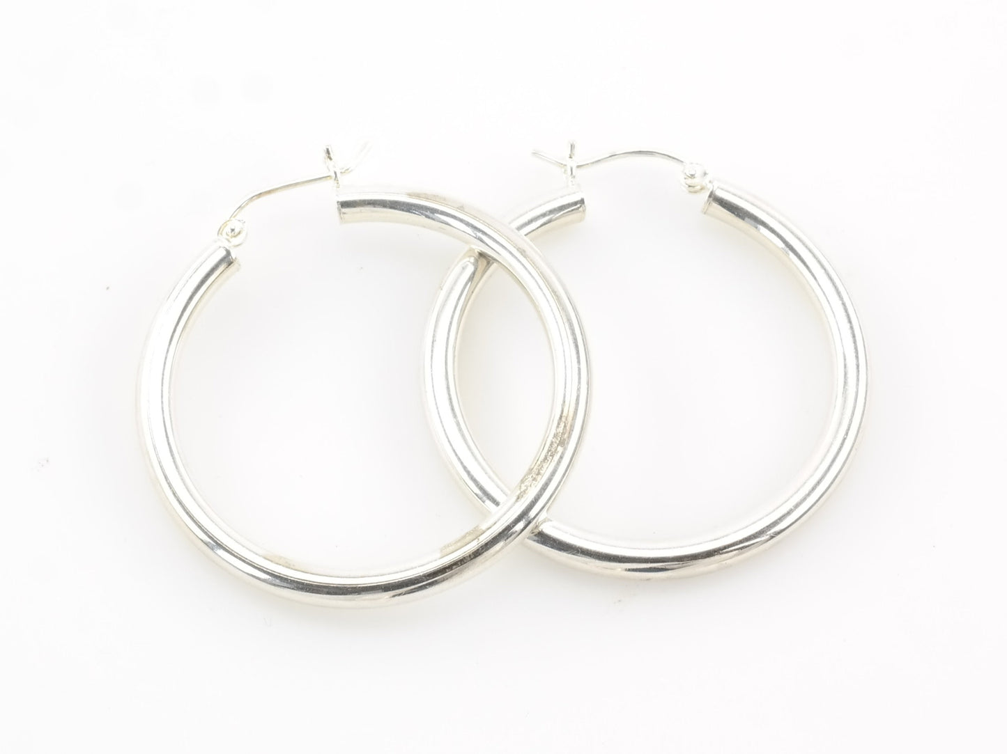 Sterling Silver 3mm Wide Earrings Hoop 1 3/8"
