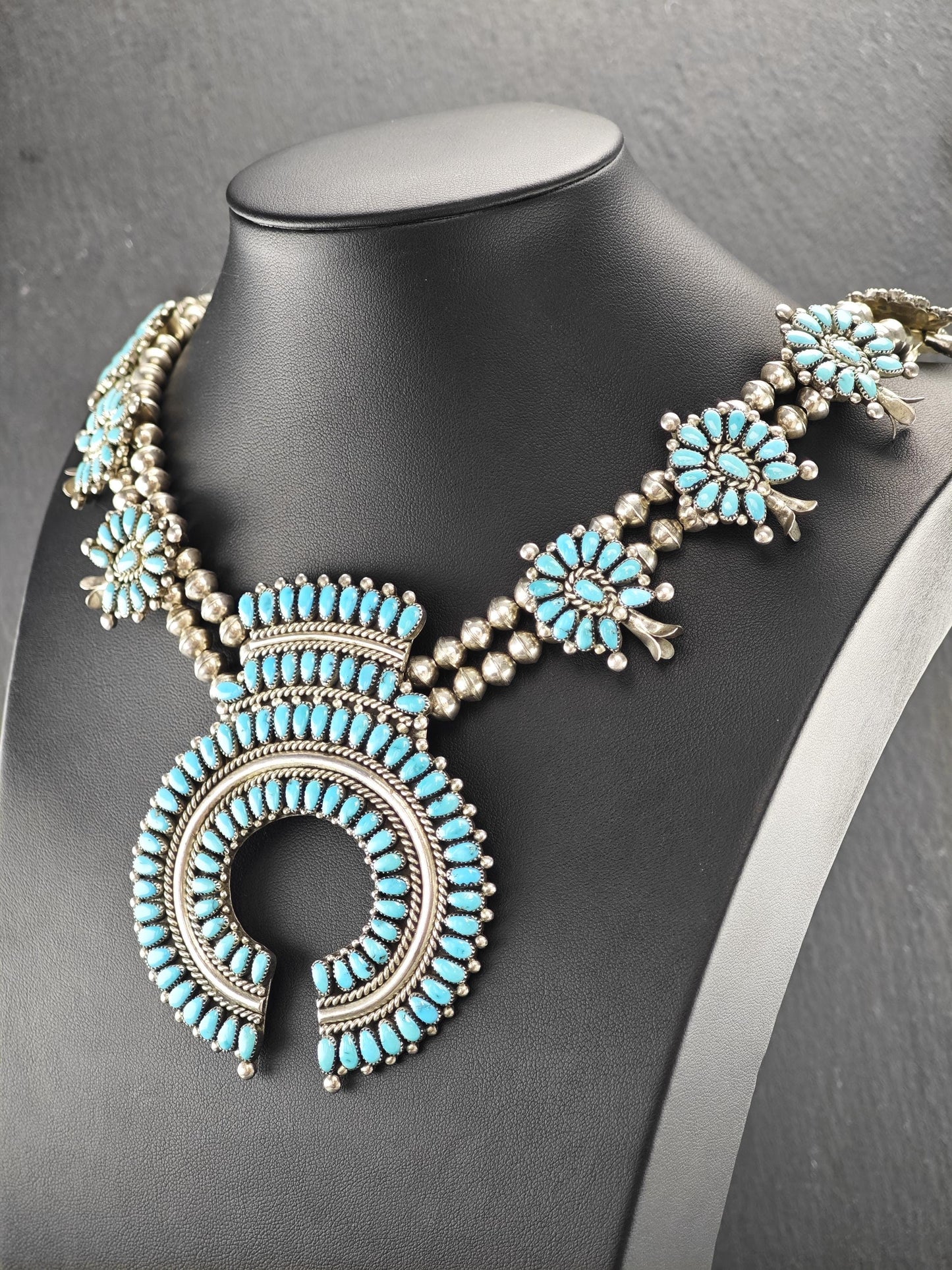 Historic Alice Quam, Zuni, Native American Squash Blossom Necklace Sterling Silver