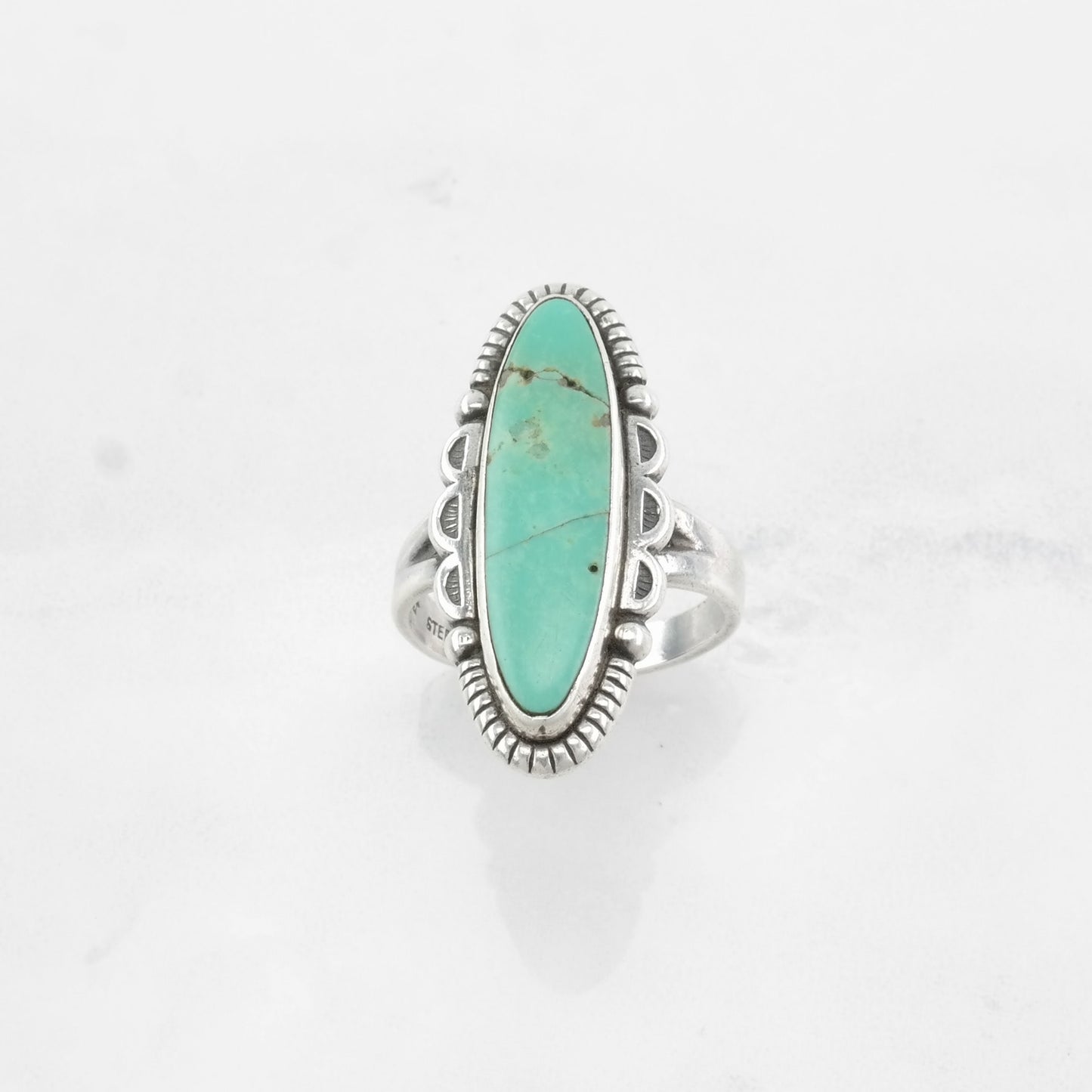 Imperfect Bell Trading Sterling Silver Ring, Turquoise Navette Green Size 5 1/2