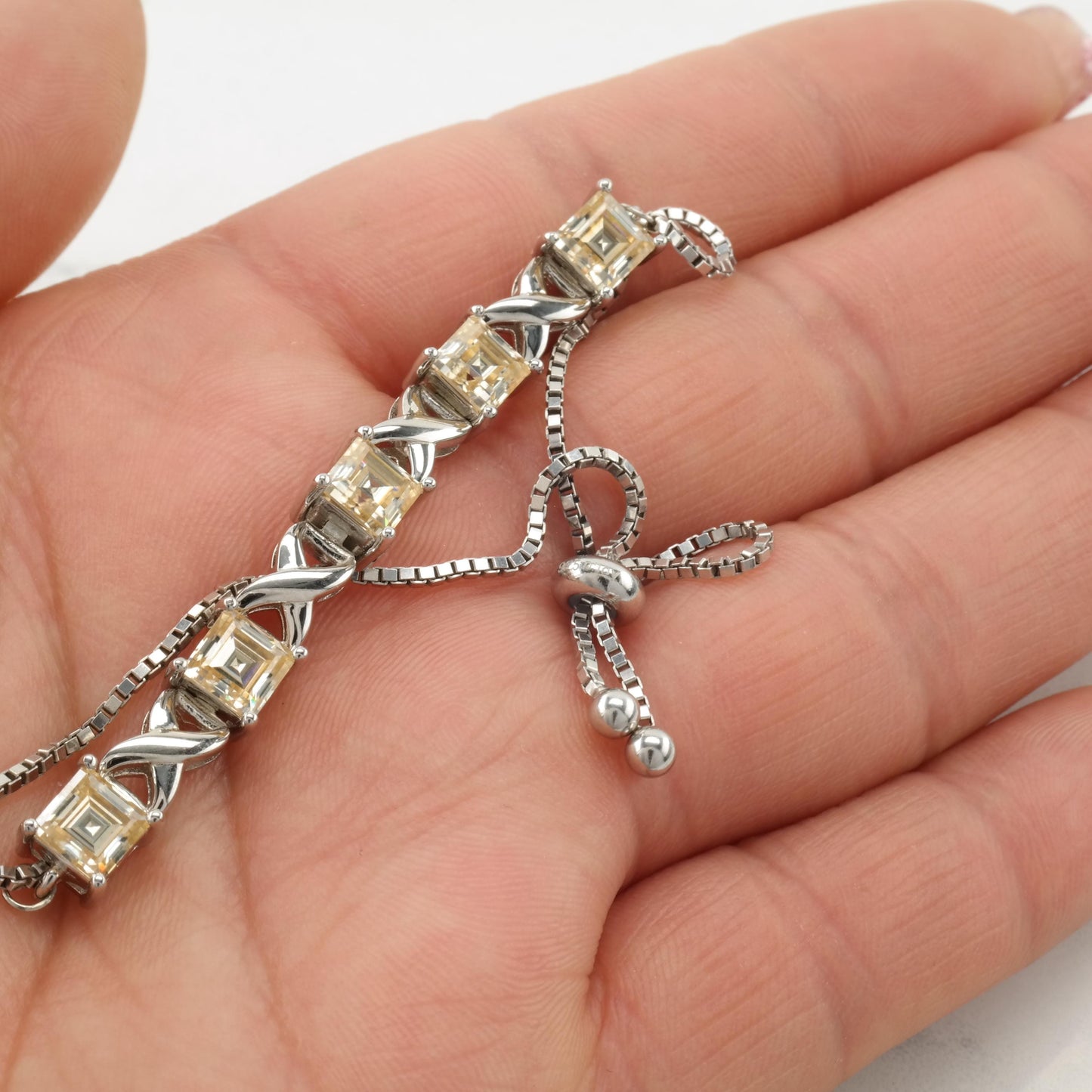 Square Yellow Moissanite Sterling Silver Bolo Bracelet