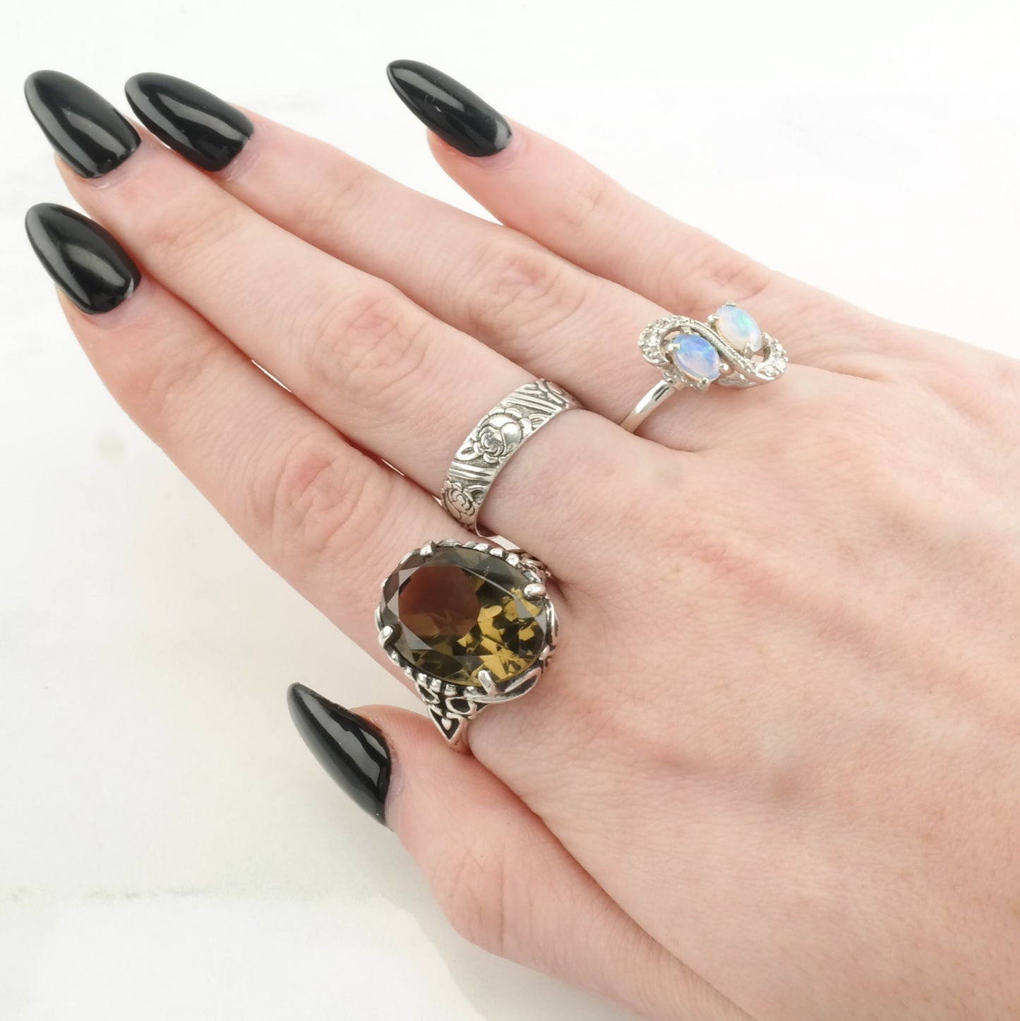 Vintage Kabana Silver Ring Smokey Quartz Sterling Size 10 1/4