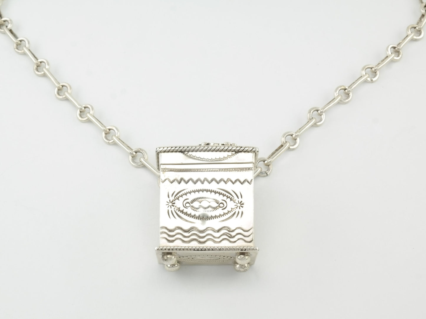 Vintage Ben Begay Trinket Box, Stamped Sterling Silver, Feather Necklace