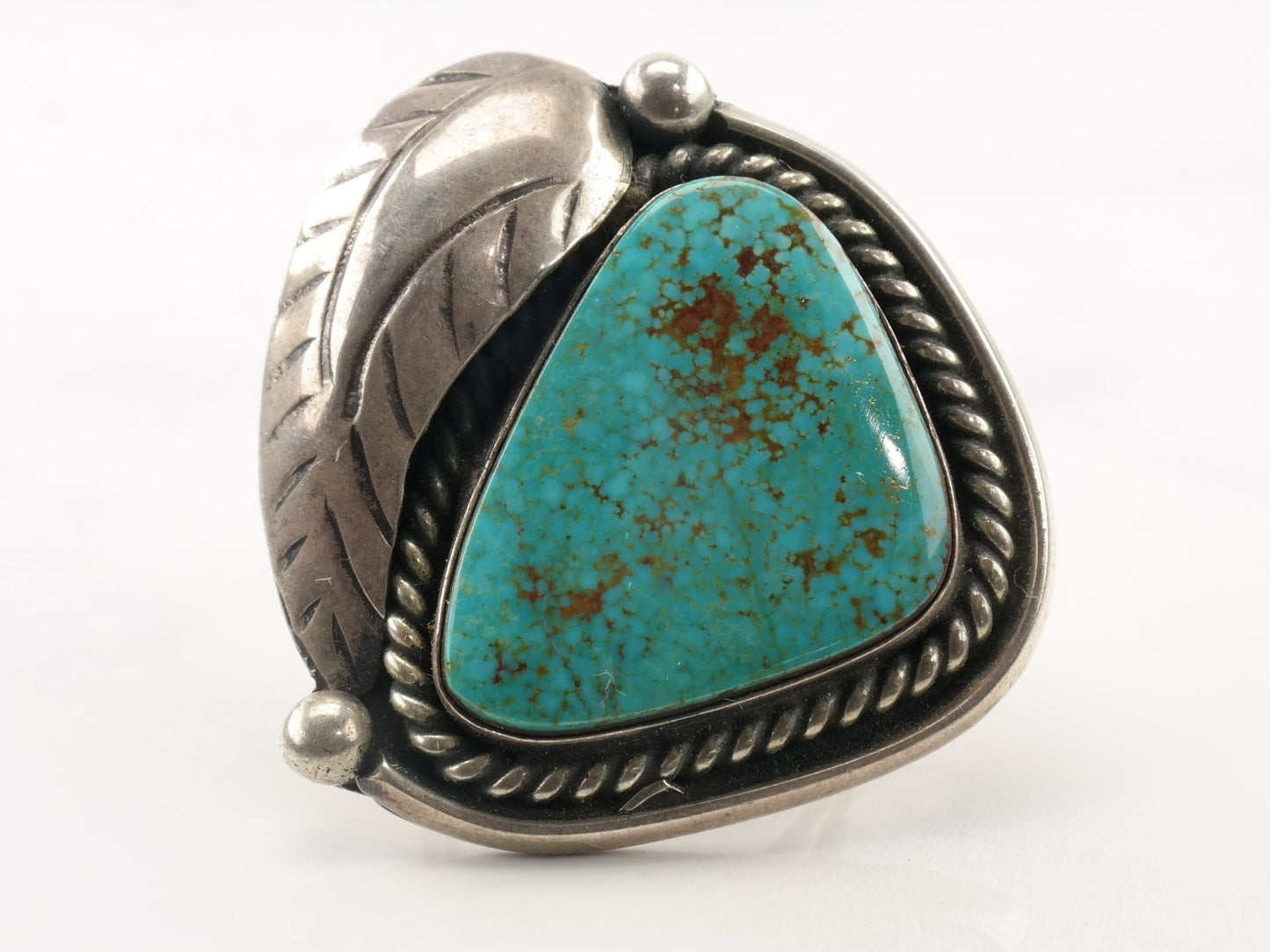 Sterling Silver Ring Spiderweb Turquoise Leaf Size 8