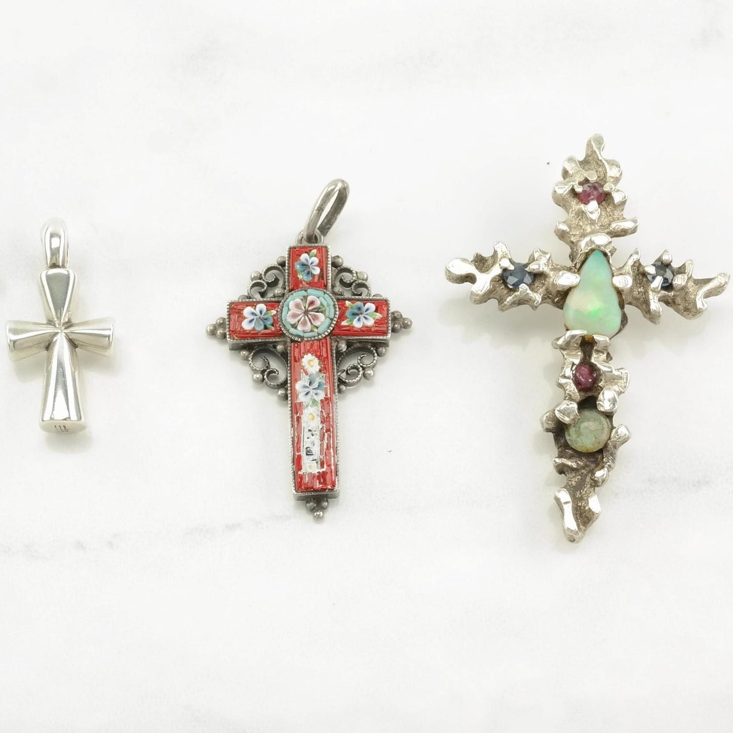 Vintage Choice of James Avery, Enamel, Gemstone Cross Sterling Silver Pendant