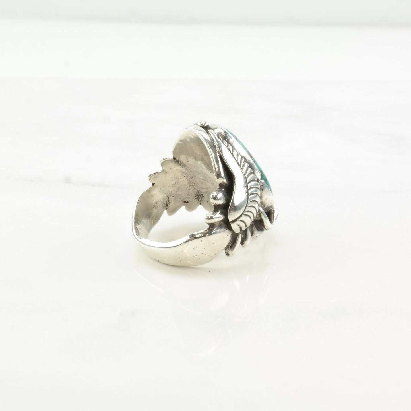 Vintage Navajo Silver Ring Turquoise Leaf Sterling Size 9