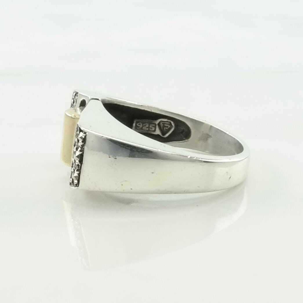 Vintage Sterling Silver Ring 10K Gold Accent, Marcasite Size 7