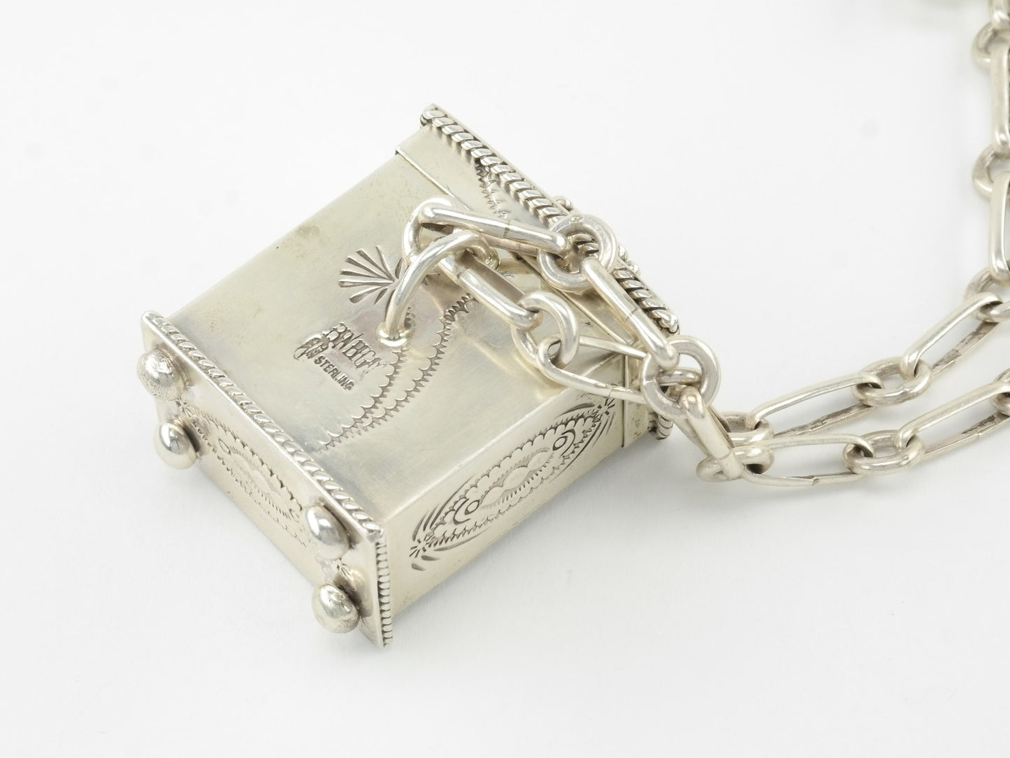 Vintage Ben Begay Trinket Box, Stamped Sterling Silver, Feather Necklace