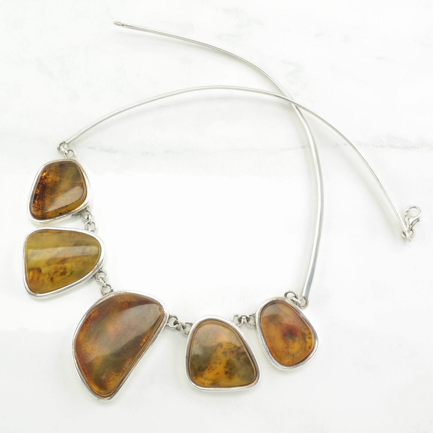 Vintage Sterling Silver Yellow Amber Necklace