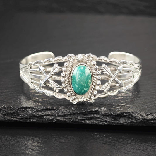 Fred Harvey Era, Native American, Turquoise Cuff Bracelet Sterling Silver