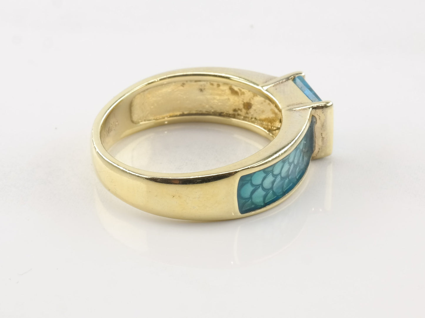 Sterling Silver Ring Topaz Gold Plated scales Sz7 1/4 R3754