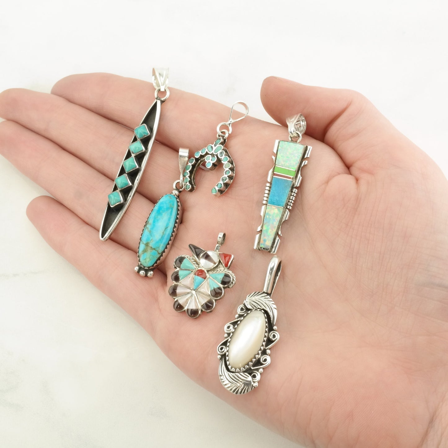 Choice of Vintage Turquoise, MOP Inlay Sterling Silver Pendant
