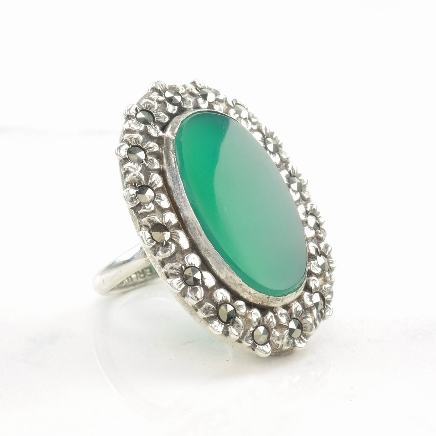 Sterling Silver Ring Chrysoprase Floral Green Sz2 3/4 R4116