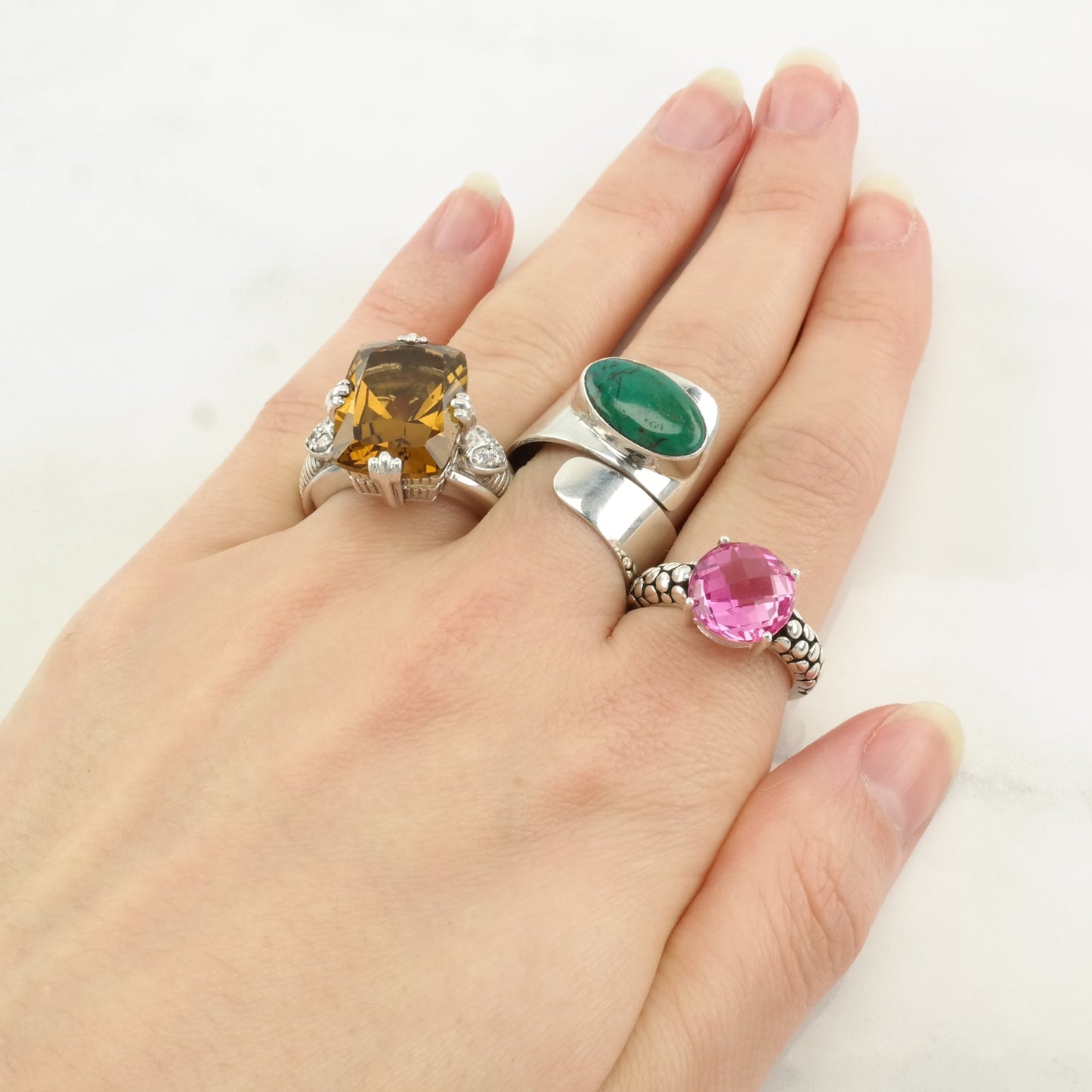 Vintage Sterling Silver Ring Teal Gemstone Wrap Size 7 1/2