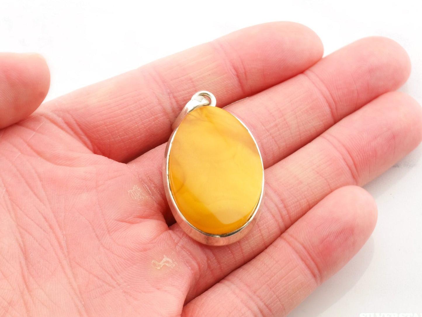 Vintage Amber Sterling Silver Pendant Orange