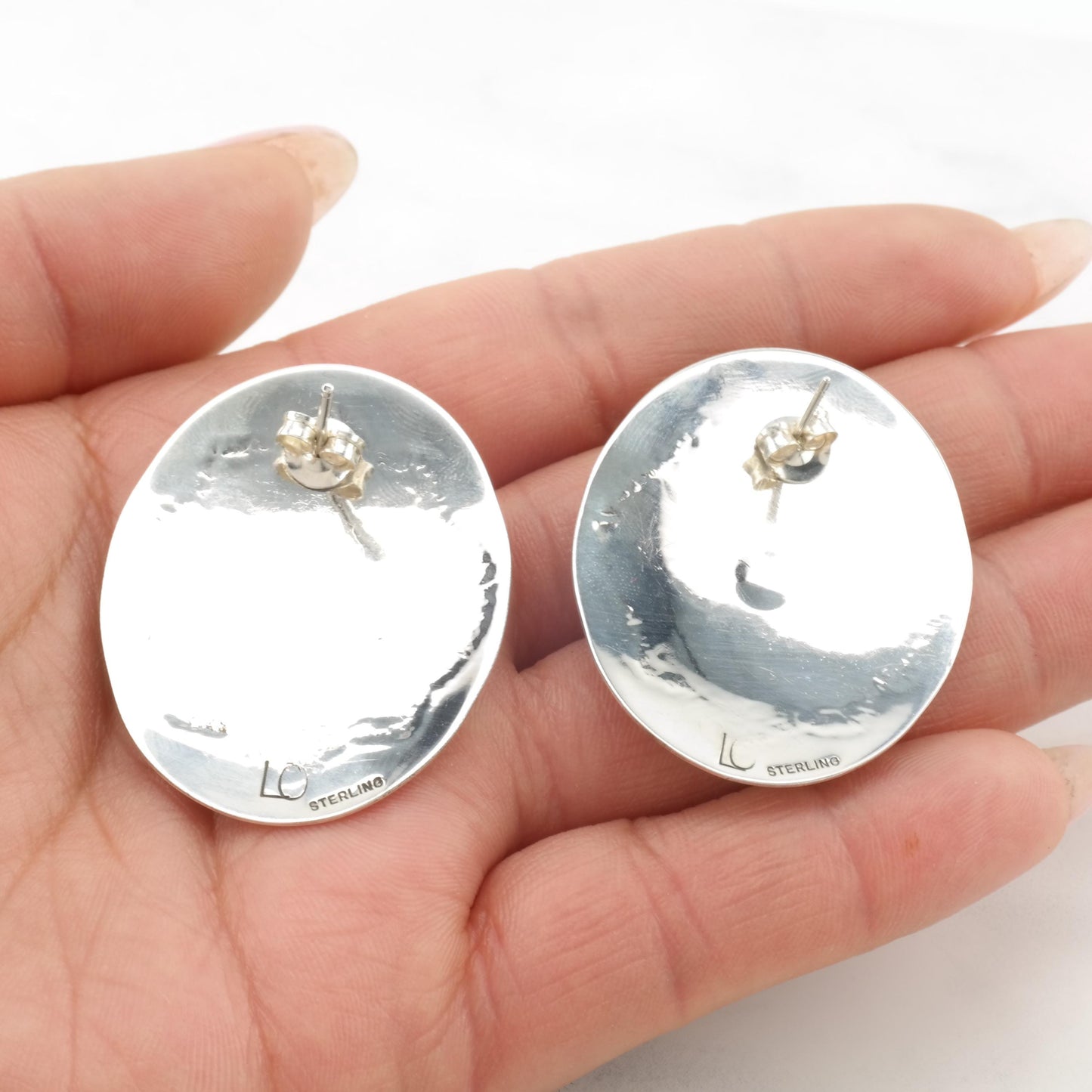 Vintage Signed, Native American Sterling Silver Pierced Earrings