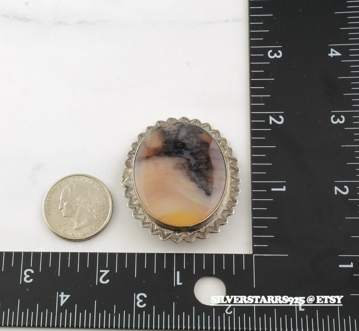 Southwest Sterling Silver Petrified Wood Brooch