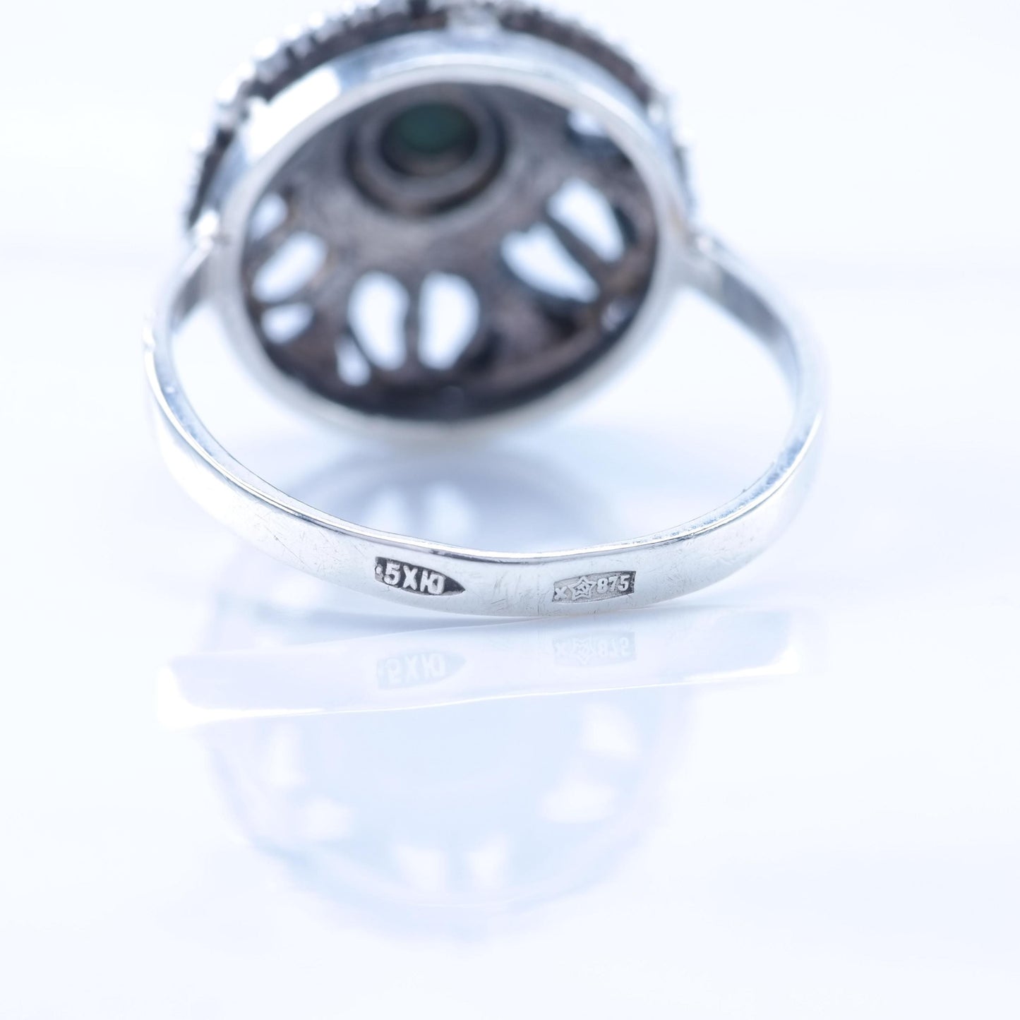 Soviet Russia Turquoise Filigree Heart Sterling Silver Ring R5416