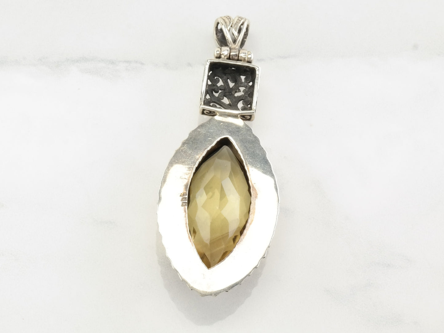 Vintage Sterling Silver Citrine Filigree Pendant