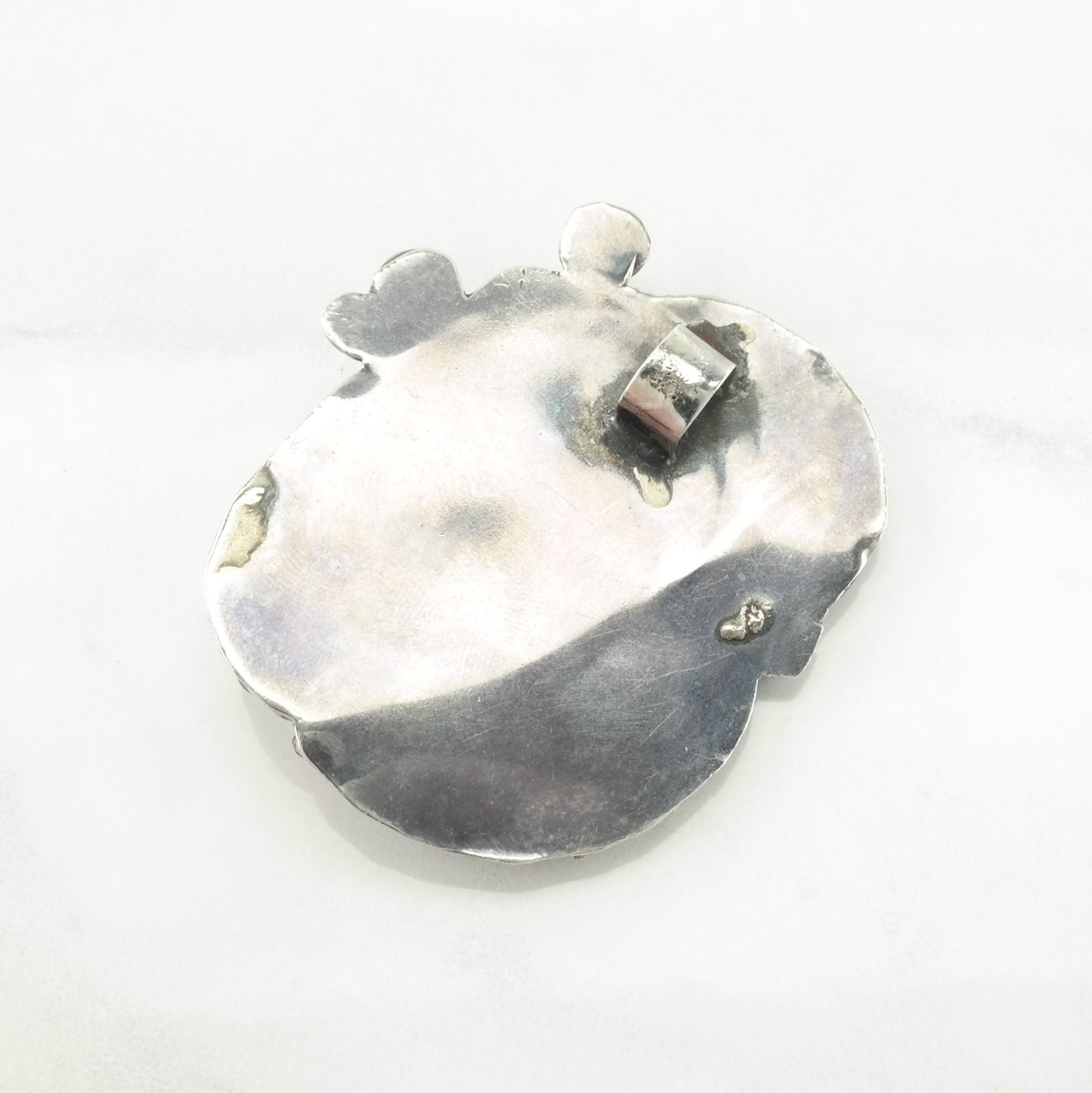 Vintage Native American Turquoise Leaf, Large Sterling Silver Pendant