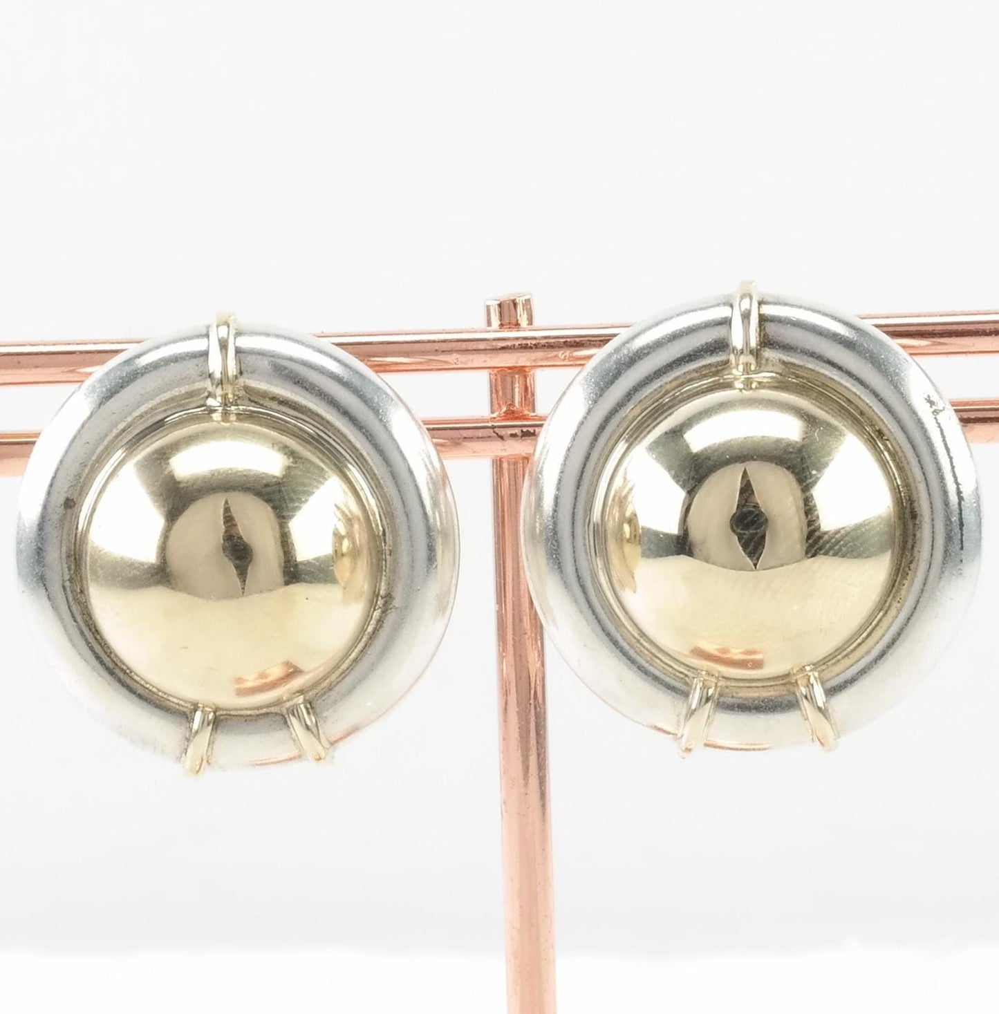 Sterling Silver 14k Gold Dome Earrings Omega back