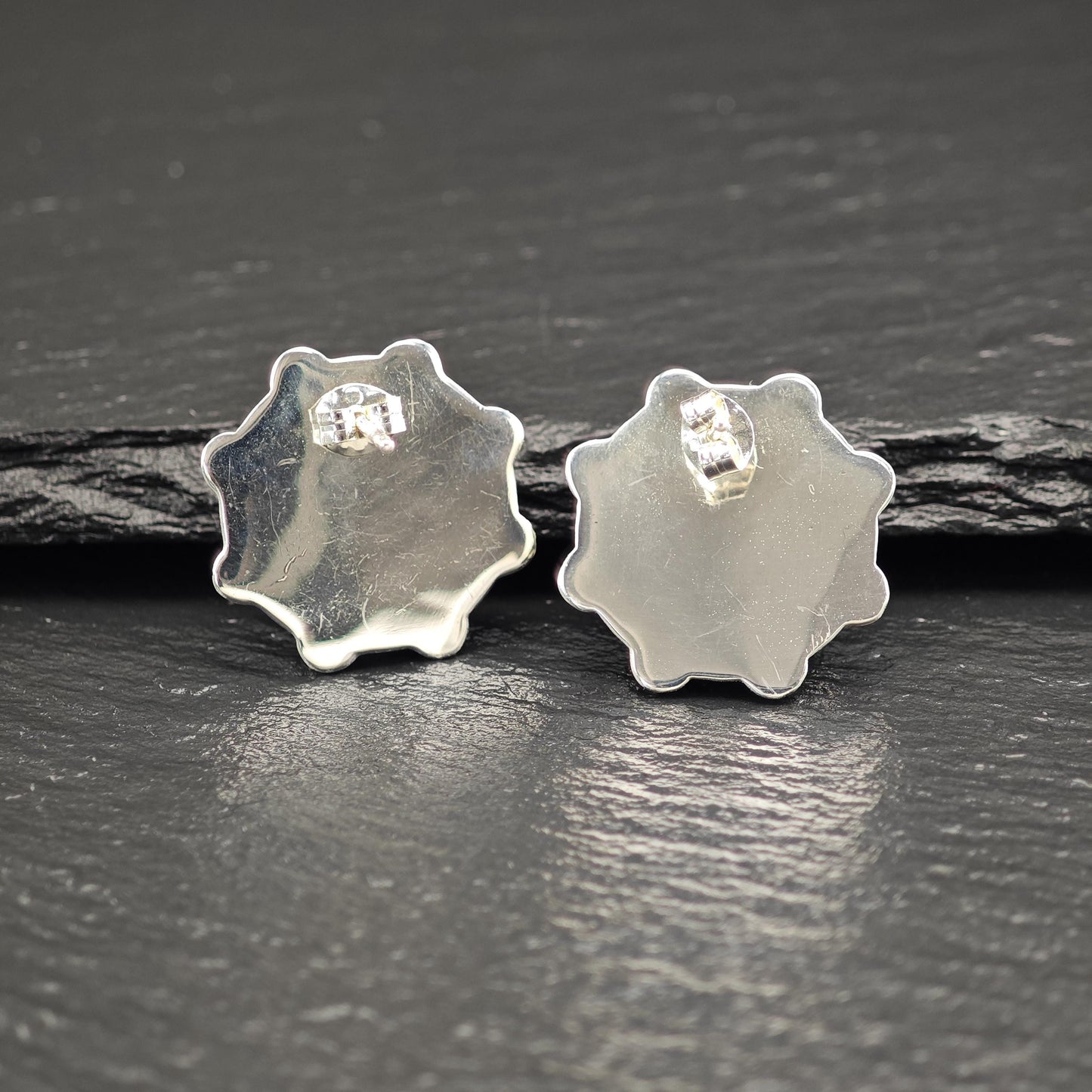 Green Gemstone Carved Floral Stud Earrings Sterling Silver