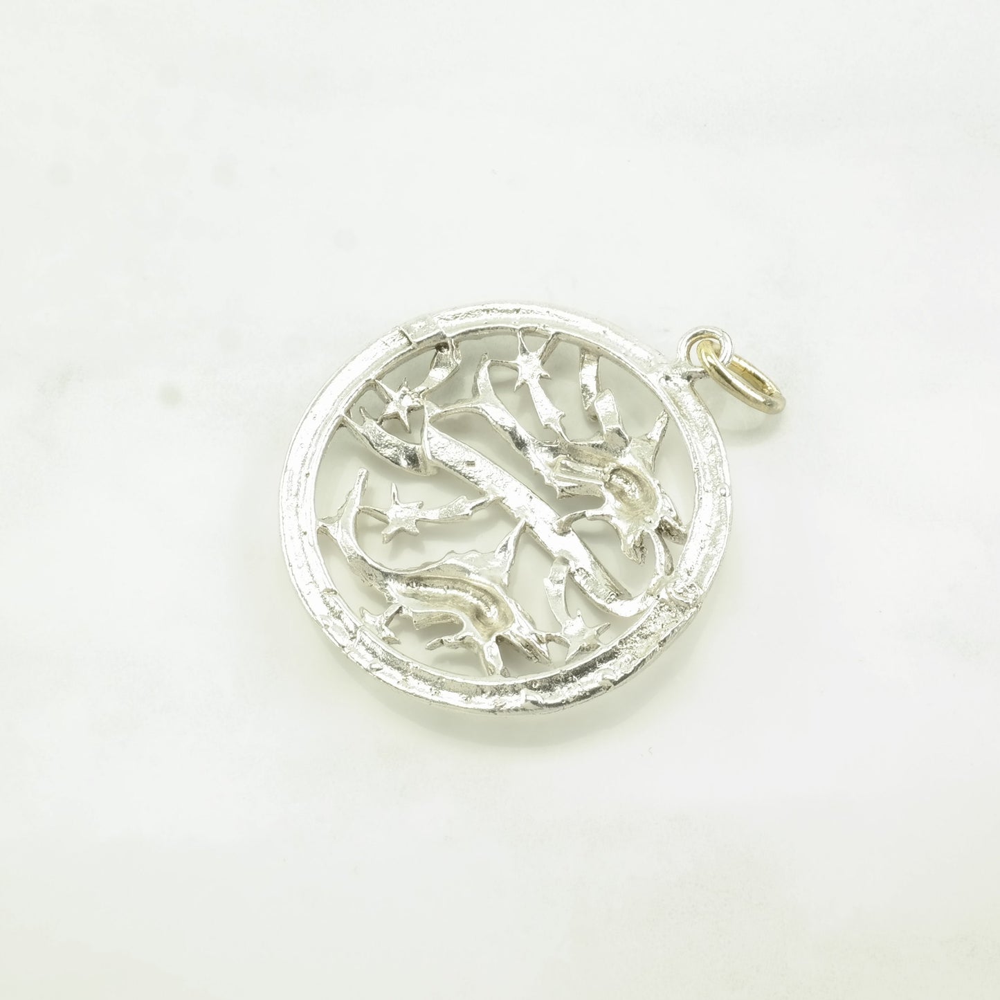 Antique, Art Nouveau Pisces Fish, Zodiac Sterling Silver Pendant P2397