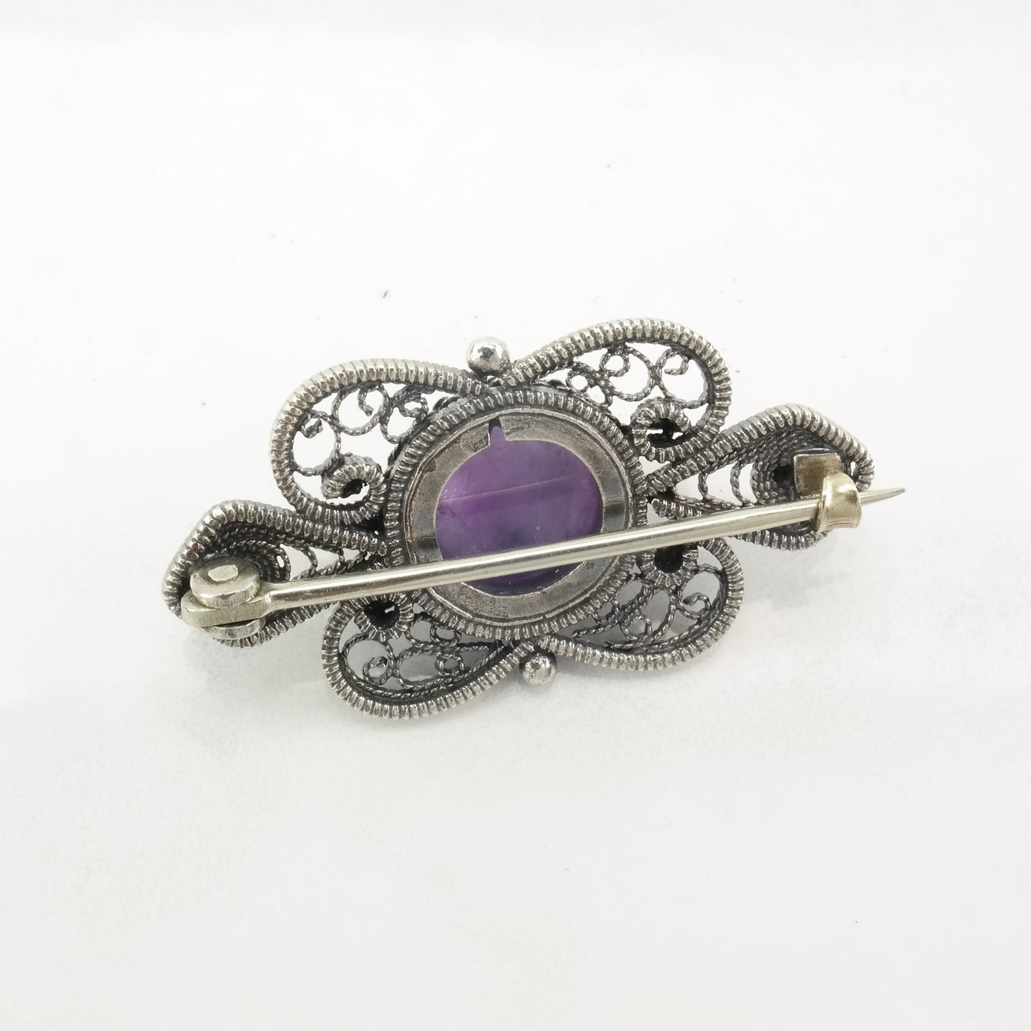 Amethyst Brooch Filigree Sterling Silver B1557