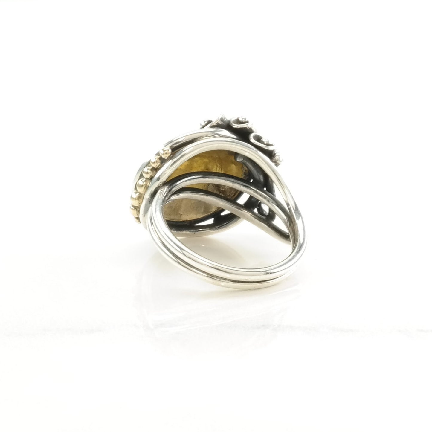 Designer Silver Ring Floral Gold Toned Dome Sterling Sz7 R5104