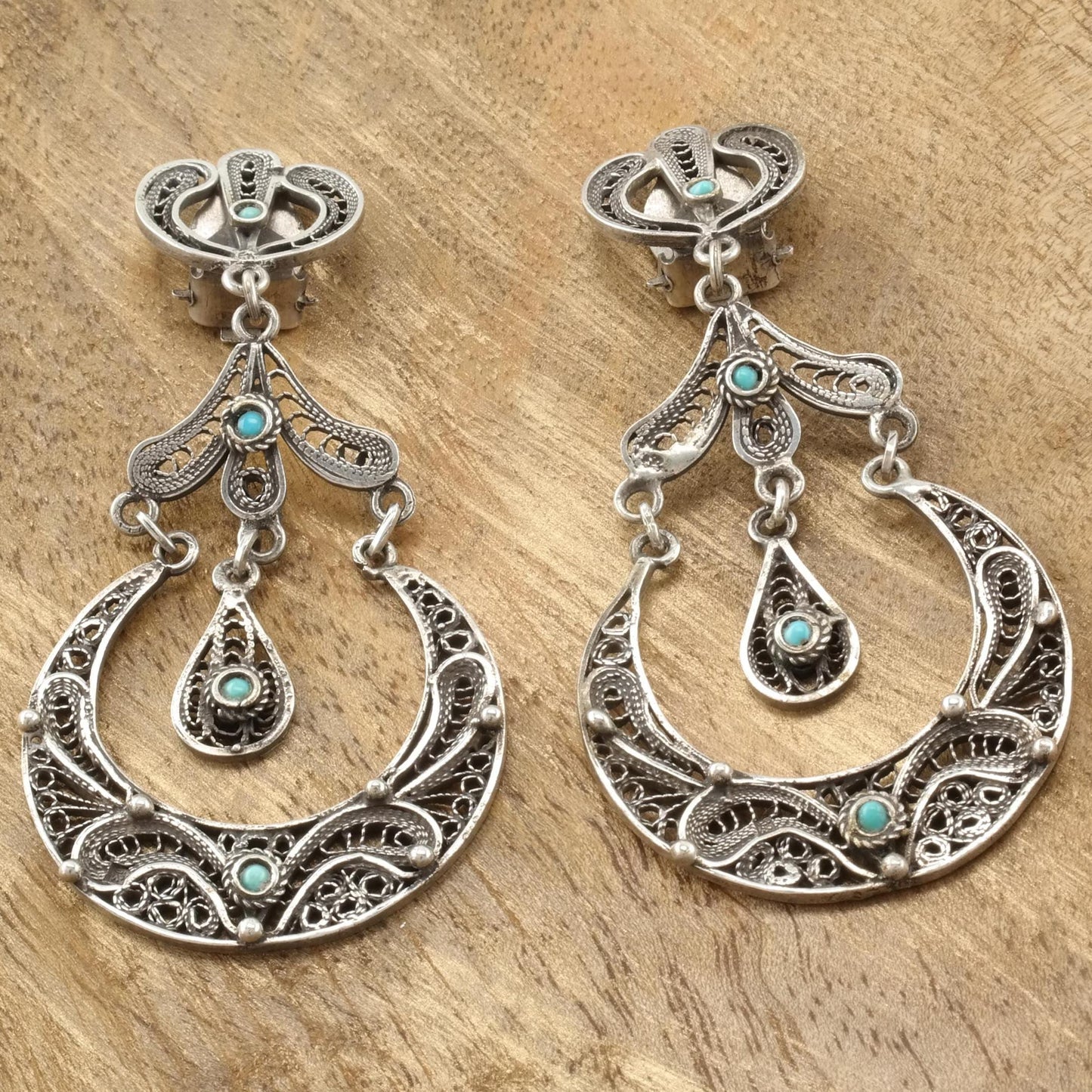 Vintage Middle Eastern, Sterling Silver Clip On/Dangle Earrings