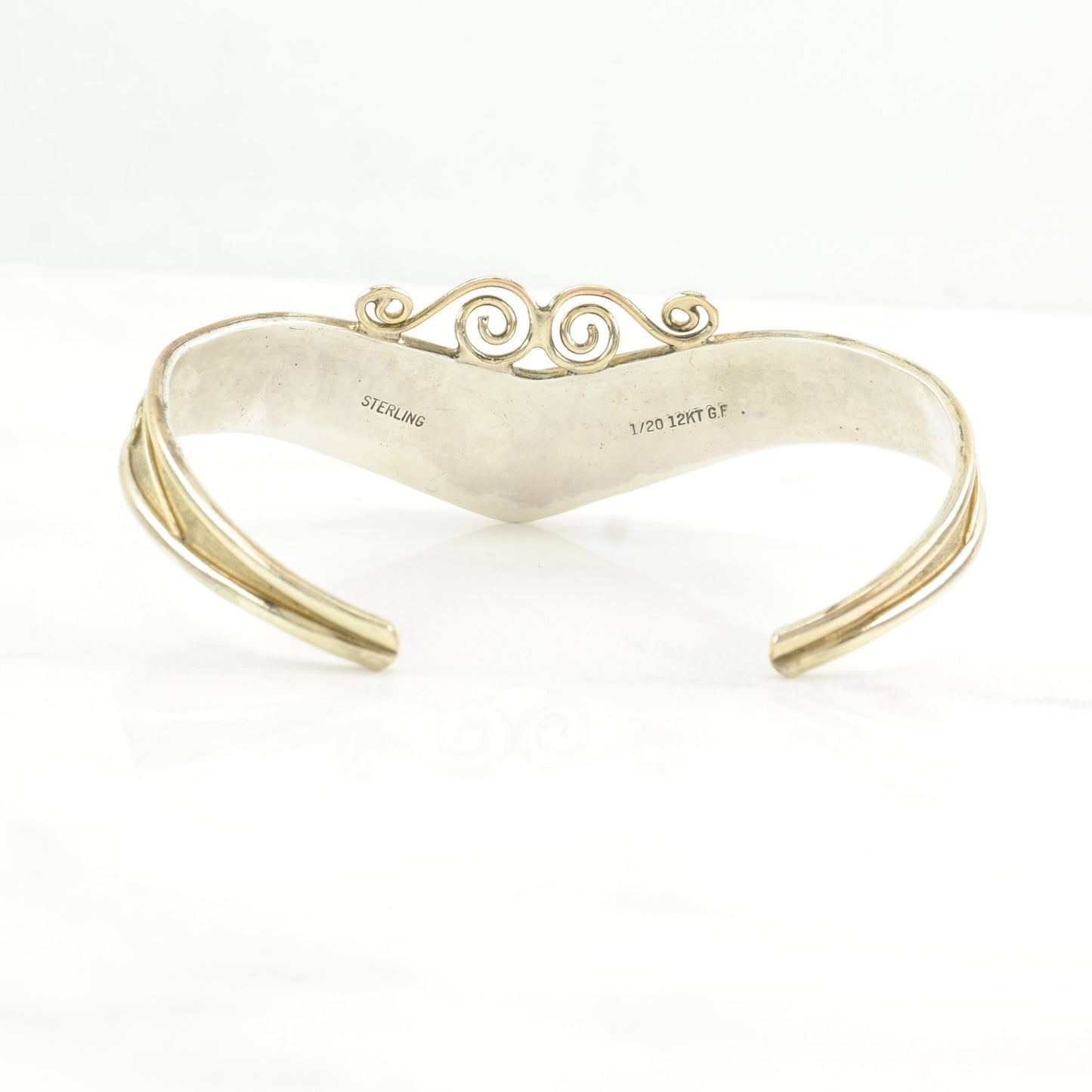 Native American Sterling Silver Cuff Bracelet Blue Turquoise, White Gemstone 12K Gold Filled