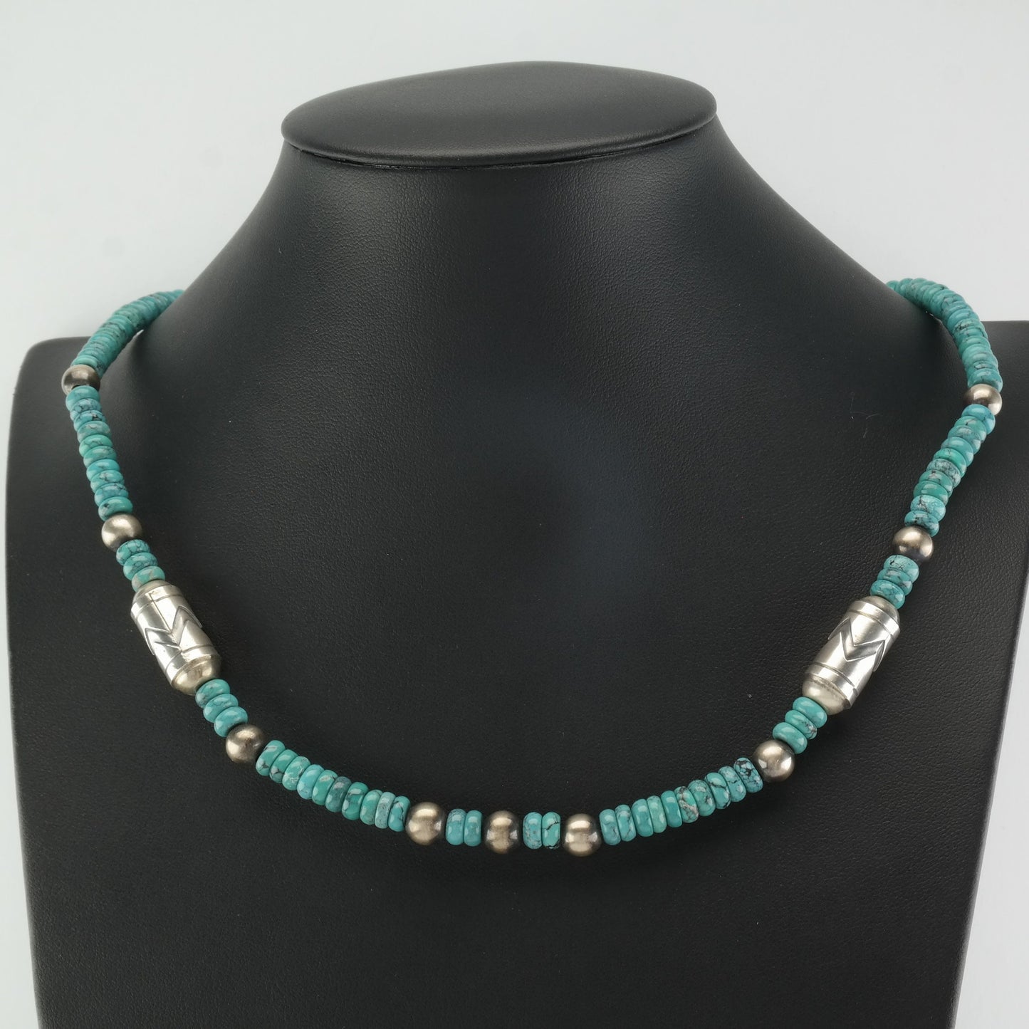 Vintage Running Bear Sterling Silver Blue Turquoise Bead, Overlay Necklace