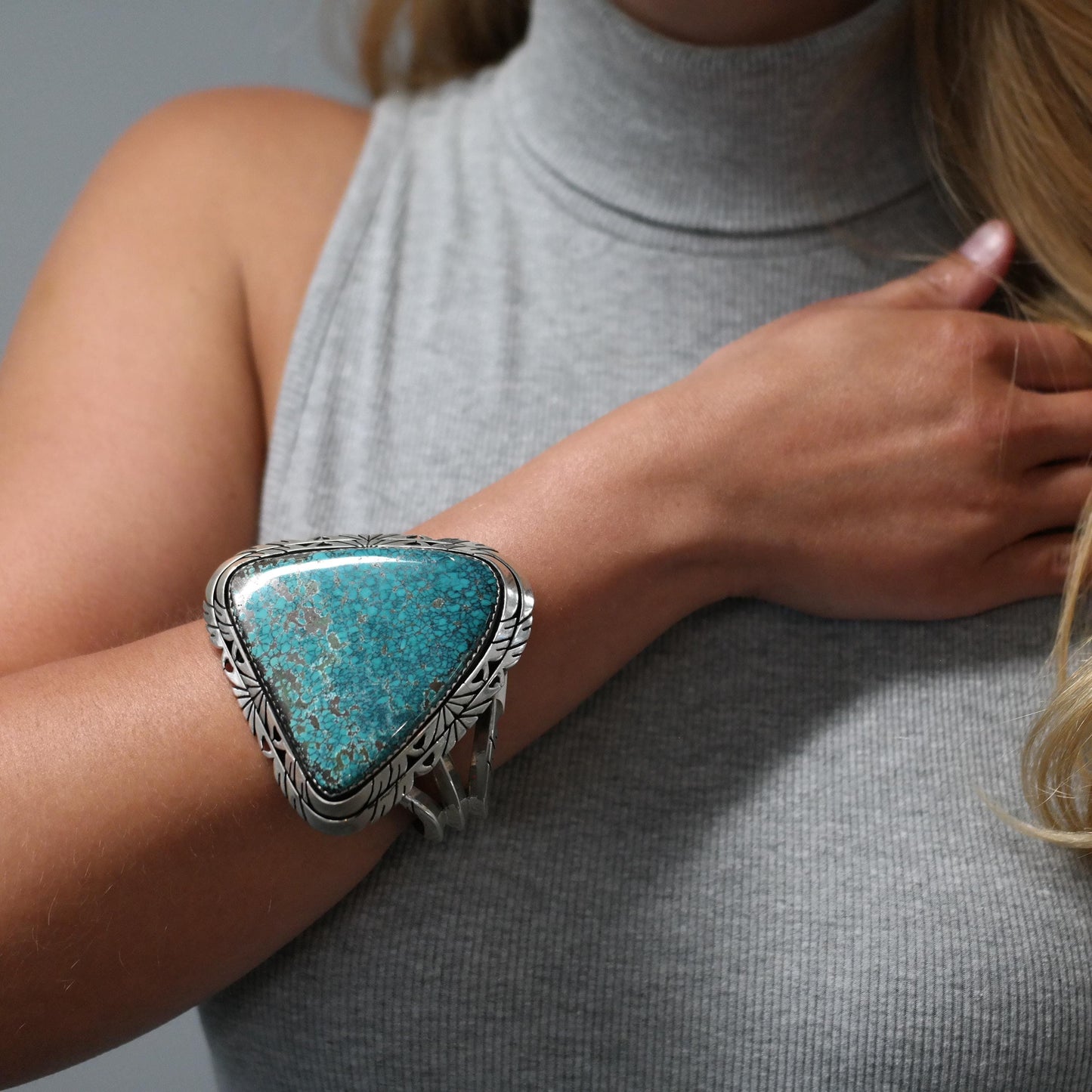 Spiderweb Turquoise Native American Sterling Silver Cuff Bracelet