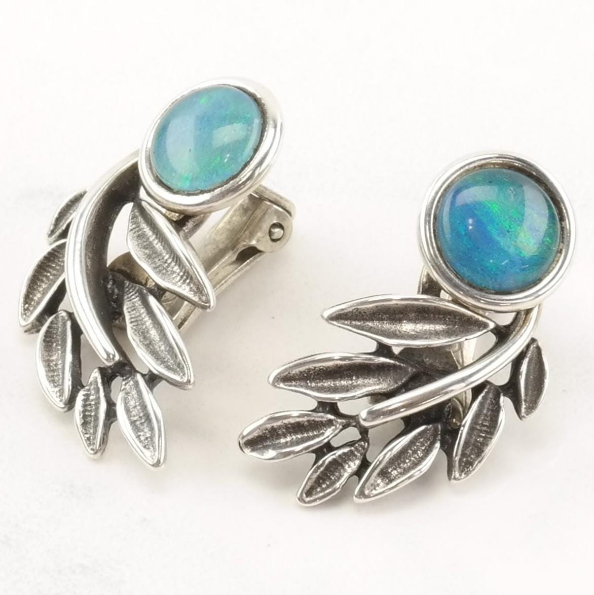 Stamas Sterling Silver Opal Doublet Leaf Earrings Clip On