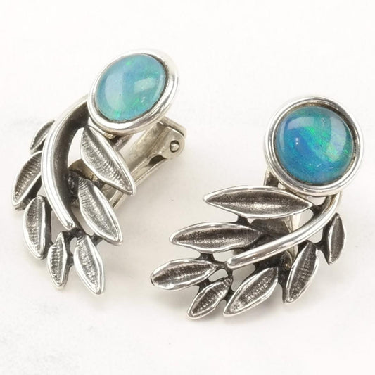 Stamas Sterling Silver Opal Doublet Leaf Earrings Clip On