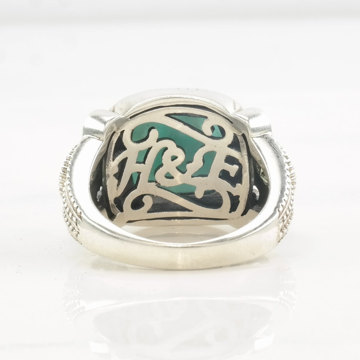 Vintage Designer Ring Larimar, Peridot Sterling Silver Size 6 3/4