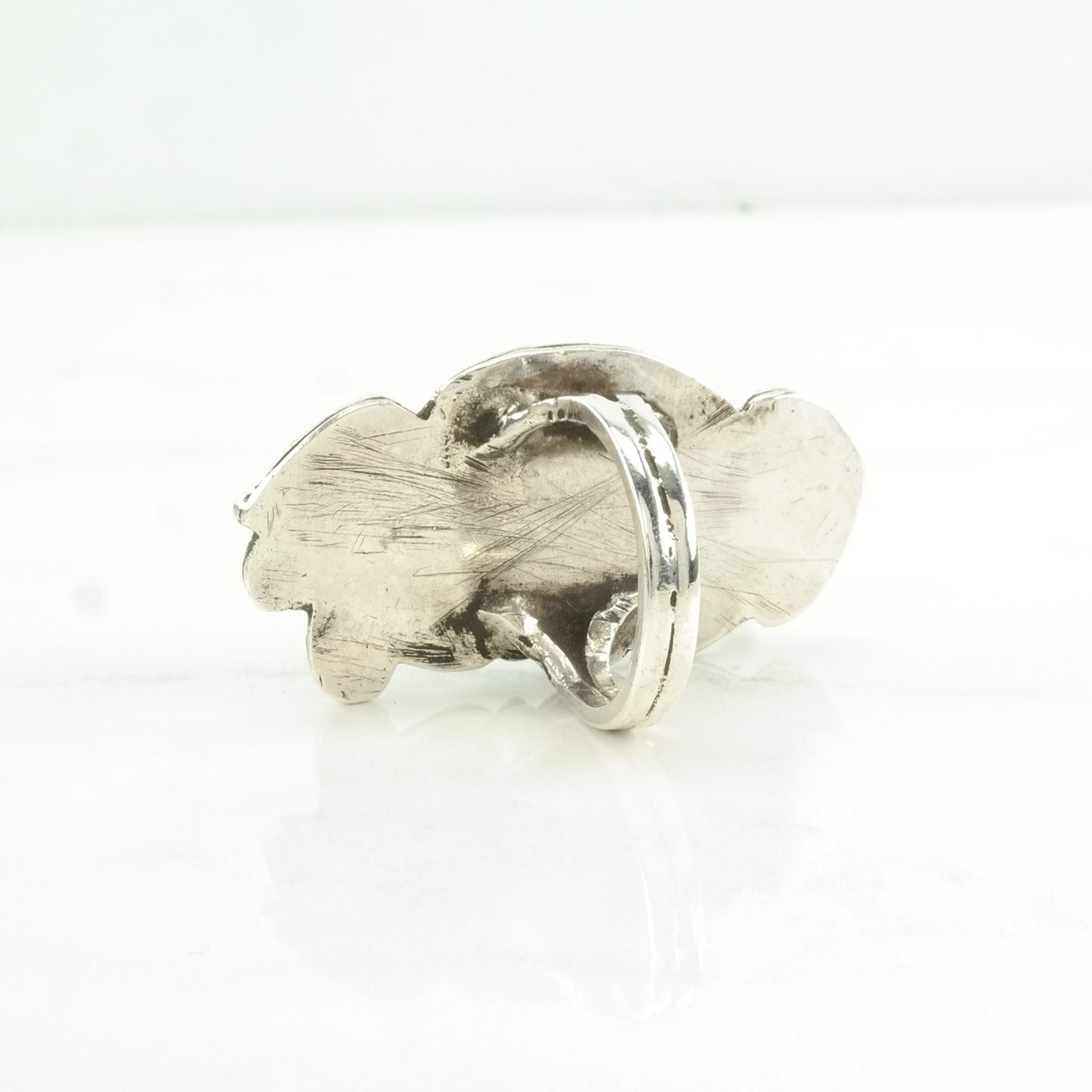 Vintage Native American Silver Ring Turquoise Leaf, Large Sterling Blue Size 6 3/4