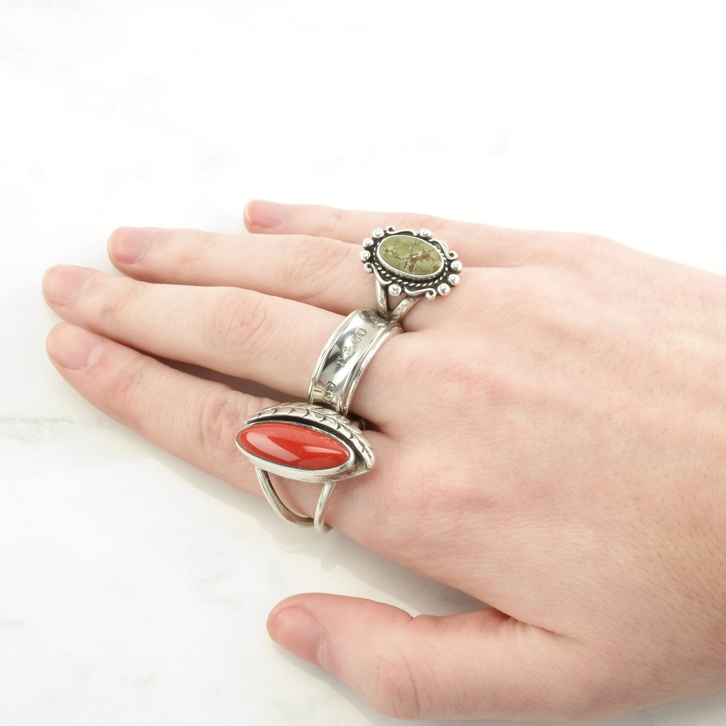 Vintage Native American Silver Ring Turquoise Cracked Sterling Green Size 6 3/4