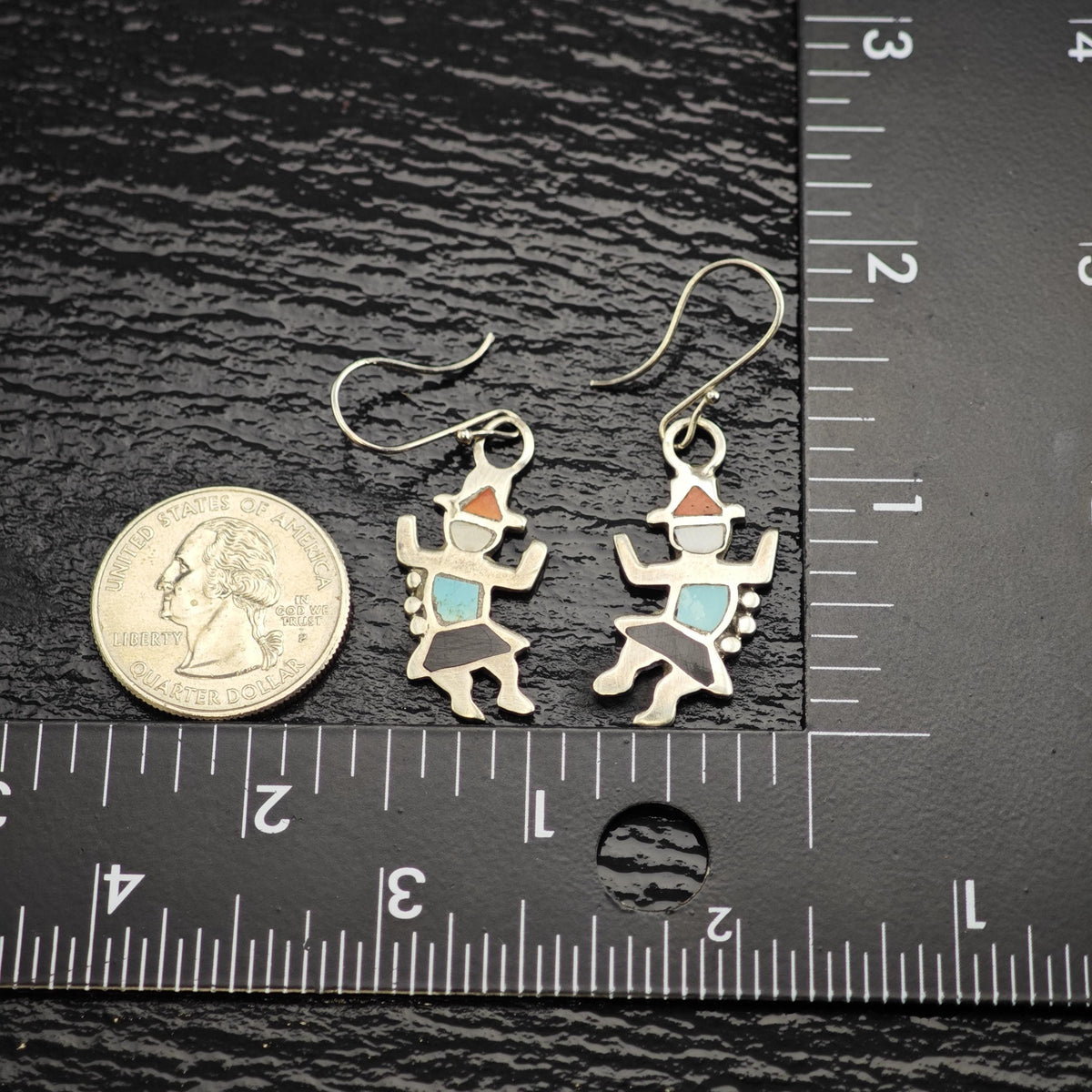 Native American Kachina Multistone Inlay Sterling Silver Dangle Earrings ER3212
