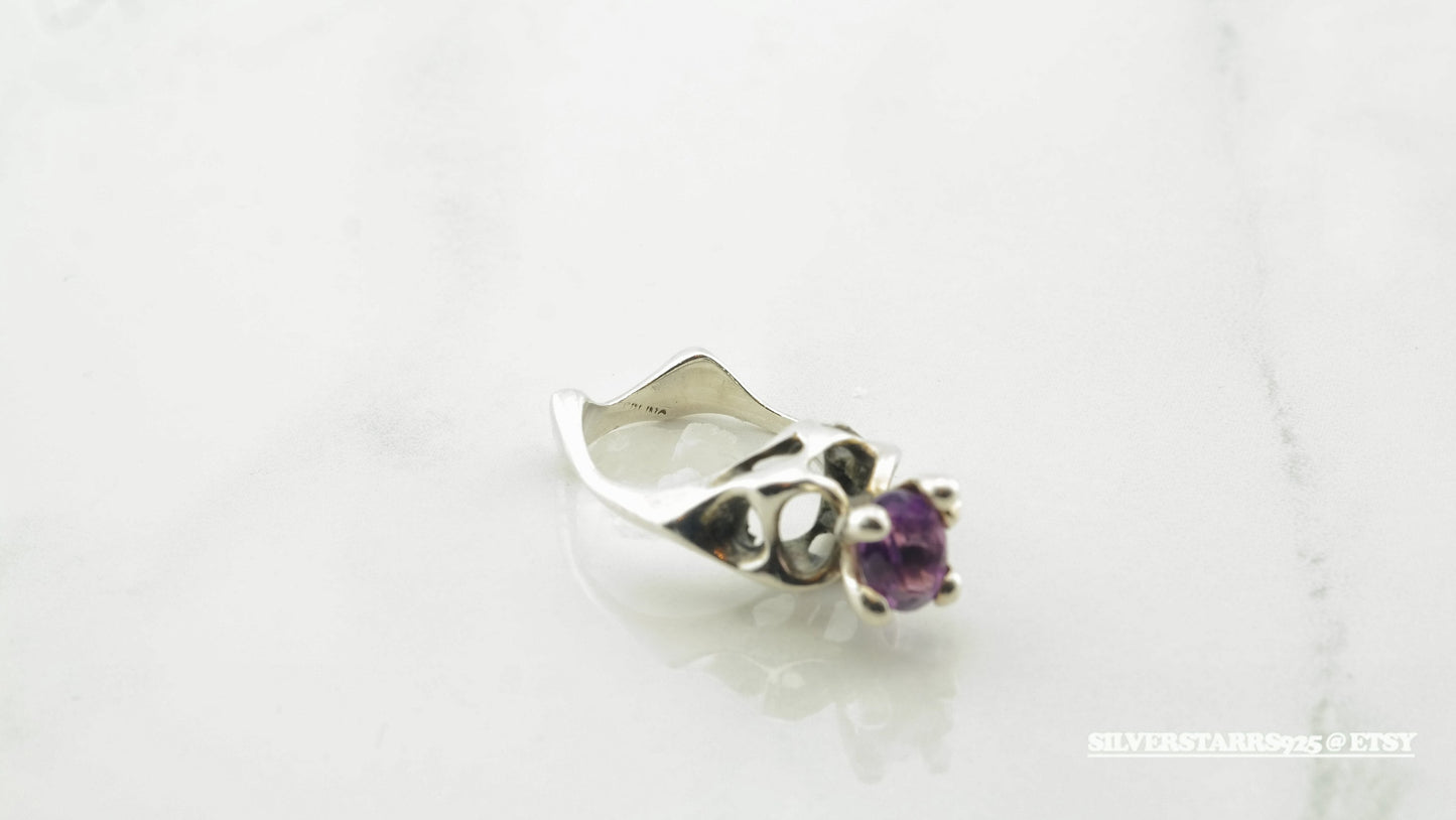Vintage Modernist Silver Ring Amethyst Sterling Purple Size 6