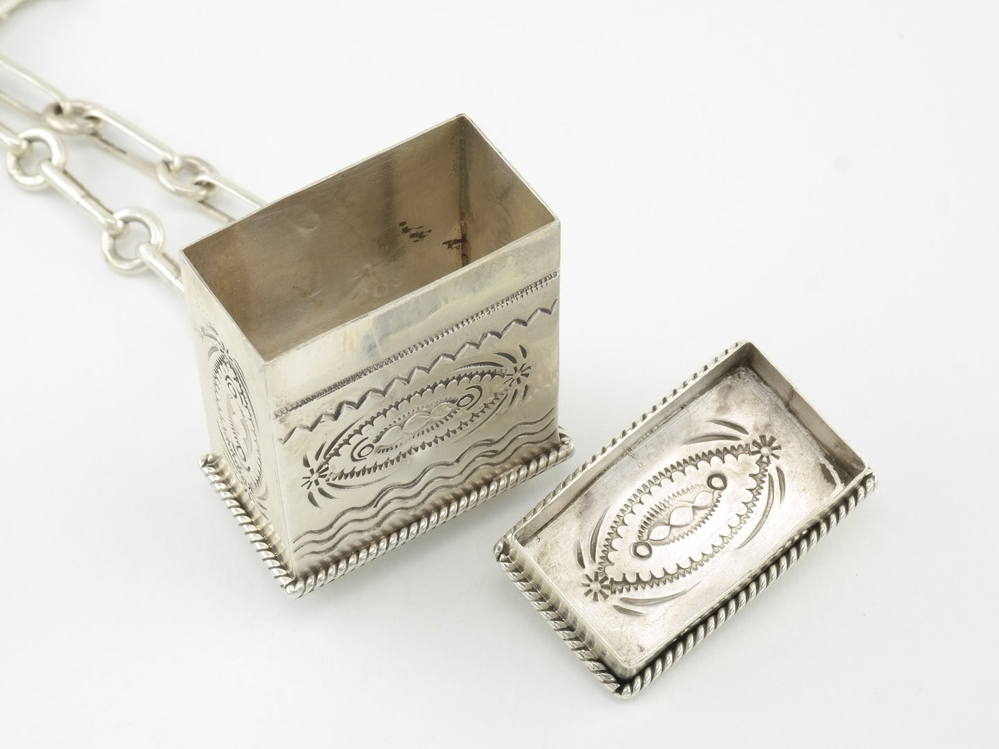 Vintage Ben Begay Trinket Box, Stamped Sterling Silver, Feather Necklace
