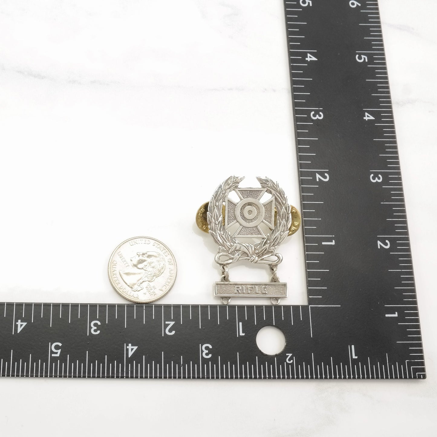 Silver Brooch Rifle US Army Marksman Sterling B1632