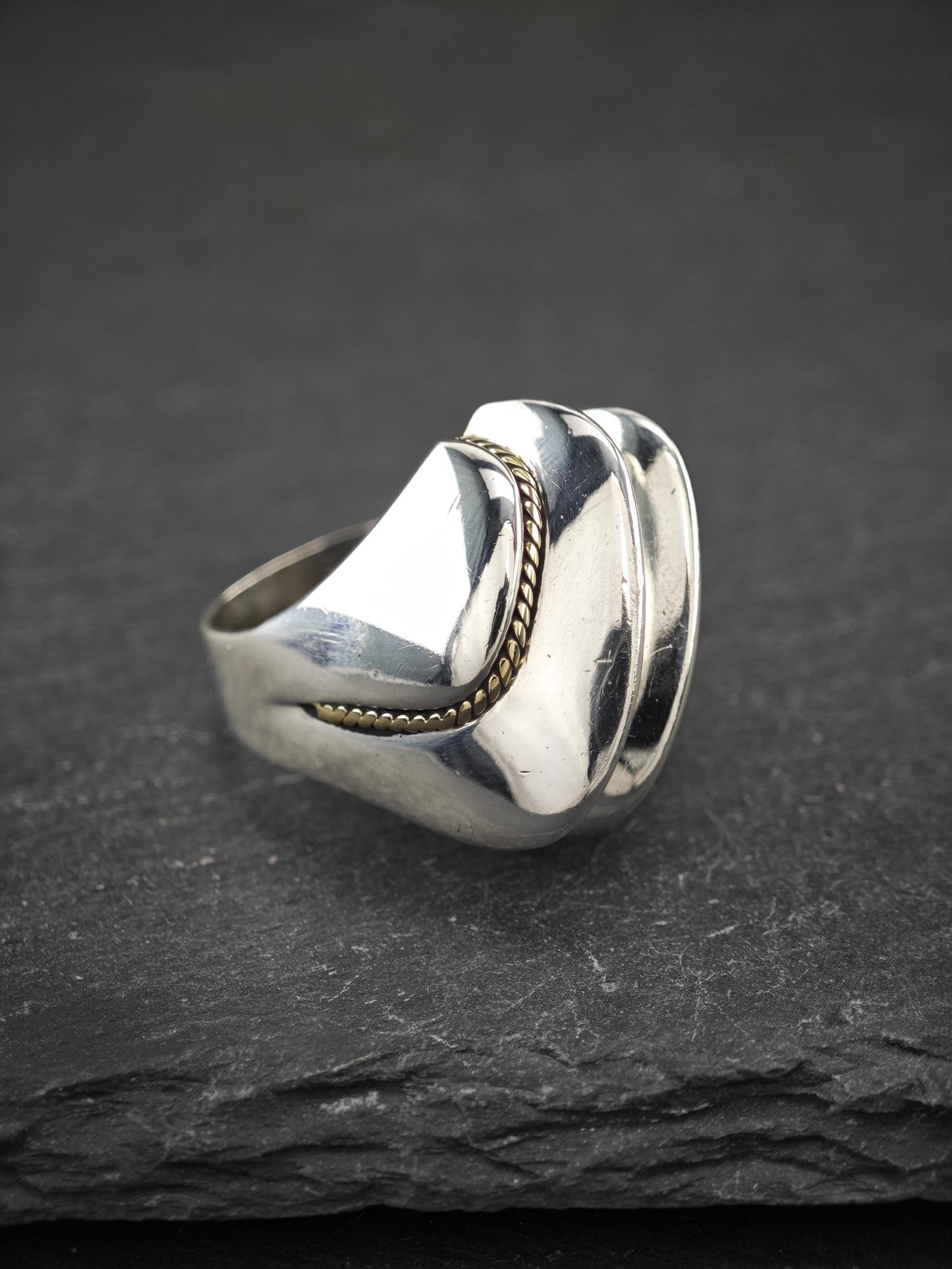 Vintage Large 14K Gold Accent Ring Sterling Silver